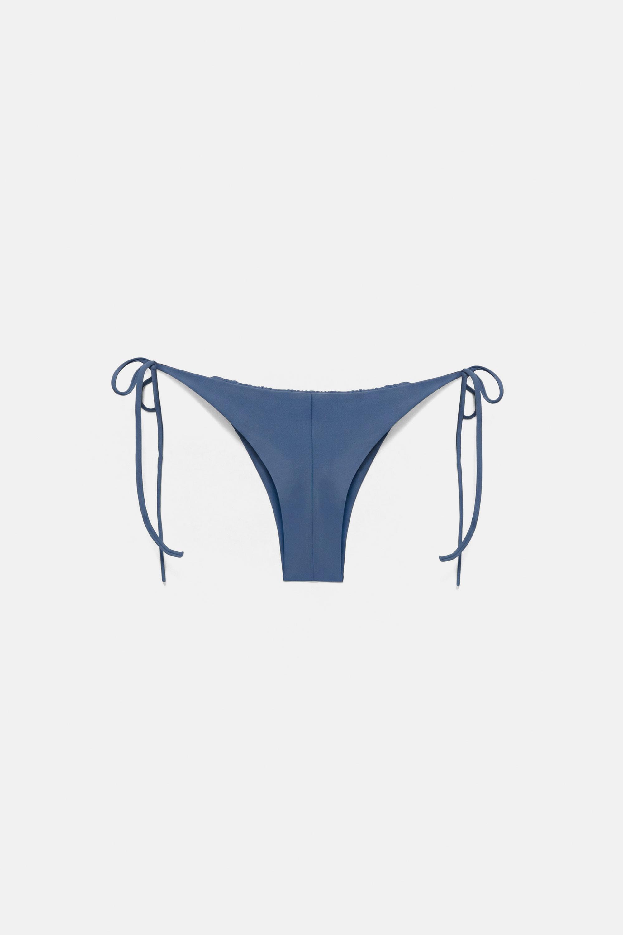 Gathered thong bikini bottoms — Blue