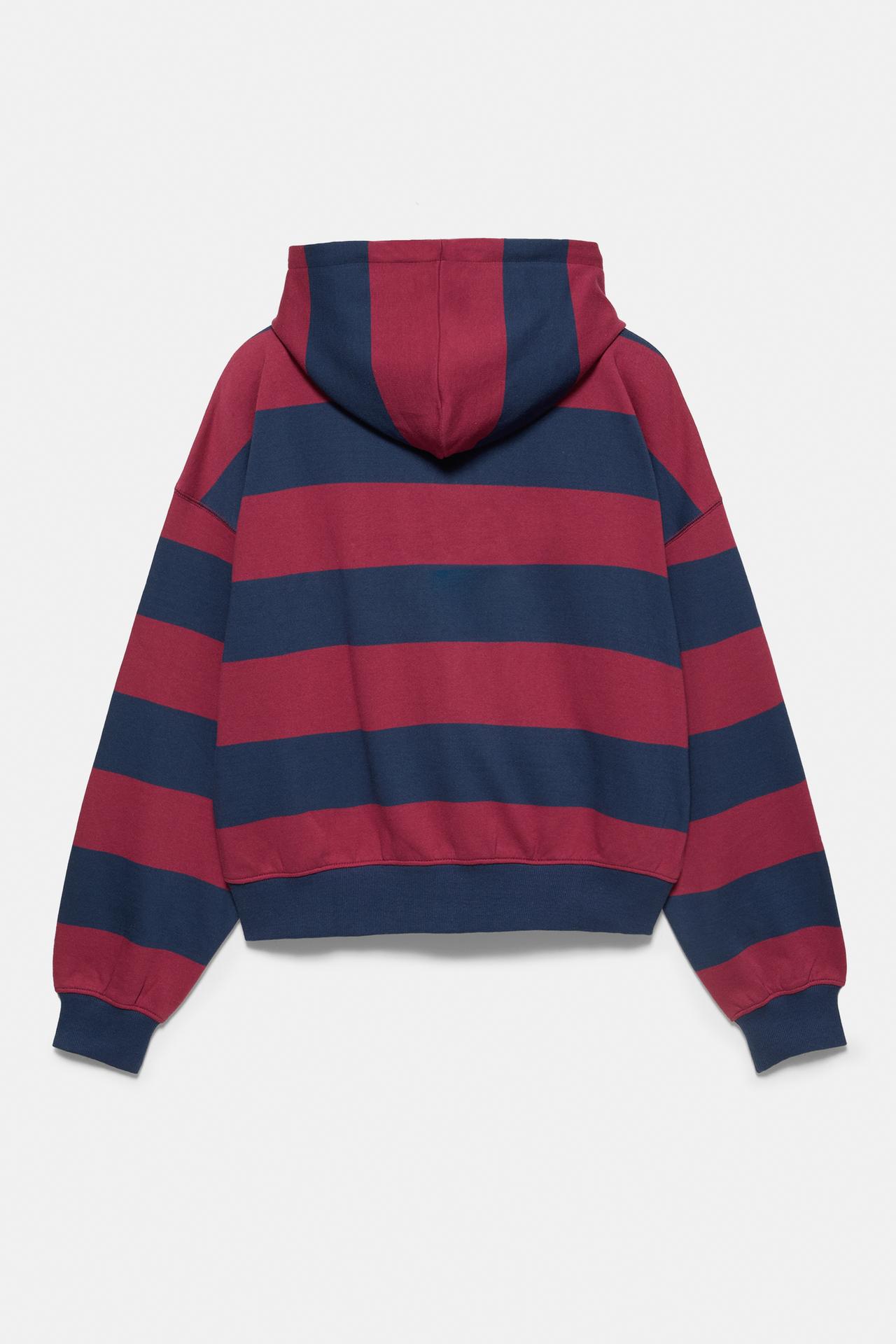Striped zip-up sweatshirt with hood — Navy