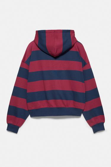 Striped zip-up sweatshirt with hood — Navy 3