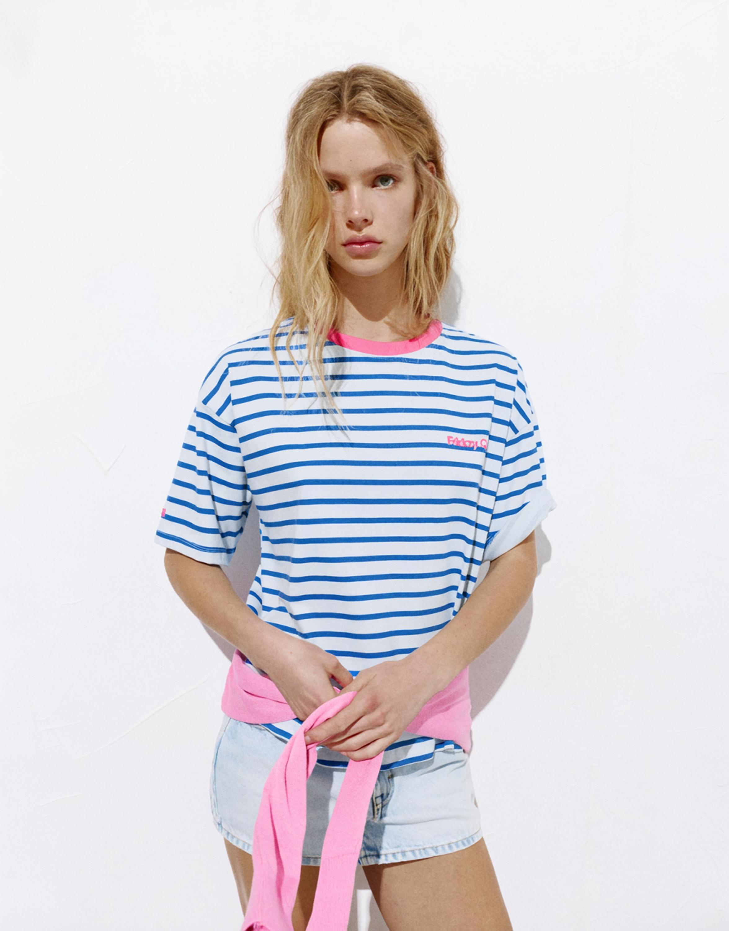 Striped short sleeve T-shirt — Deep blue