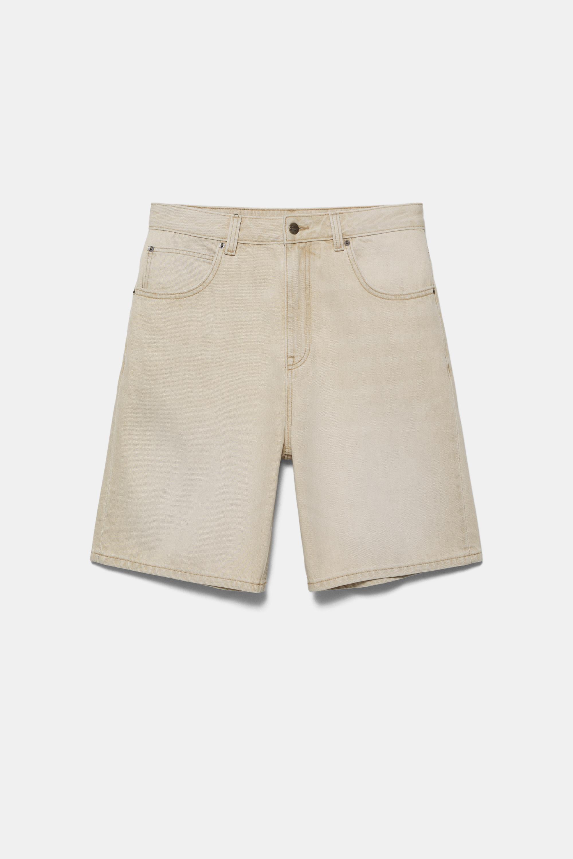 Baggy relaxed fit denim Bermuda shorts — Sand