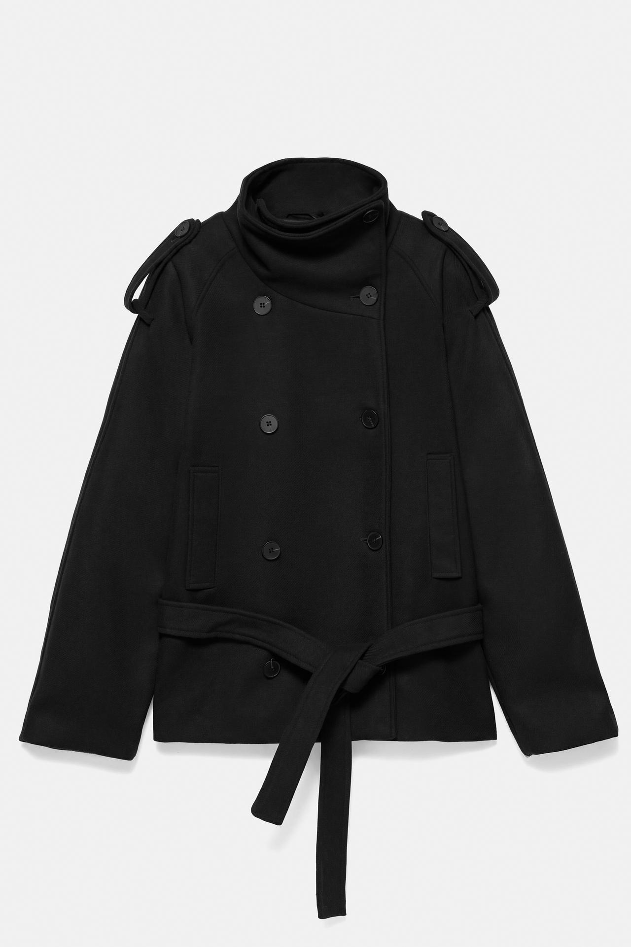 Short felt belted trench coat — Black