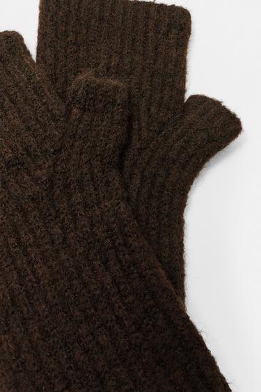 Ribbed knit mittens — Brown 3
