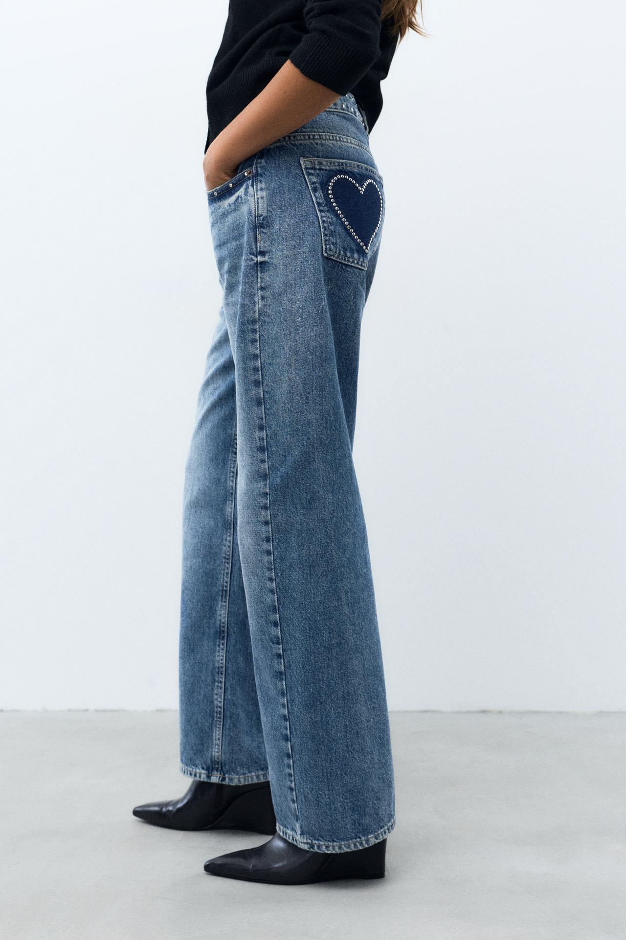 Low-rise straight jeans with studs — Medium blue