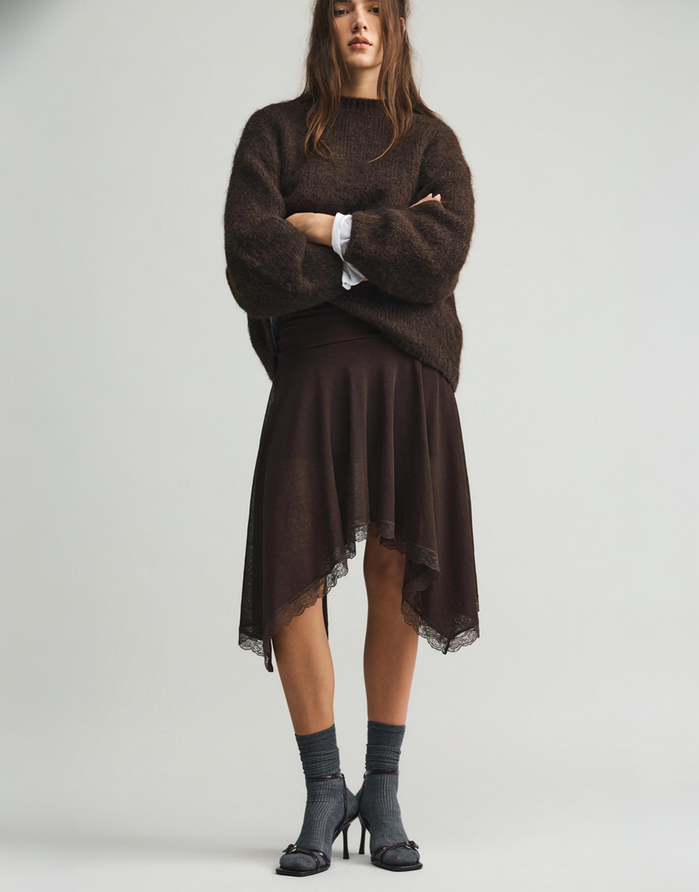 Asimetrik dantelli midi etek - Görsel 23