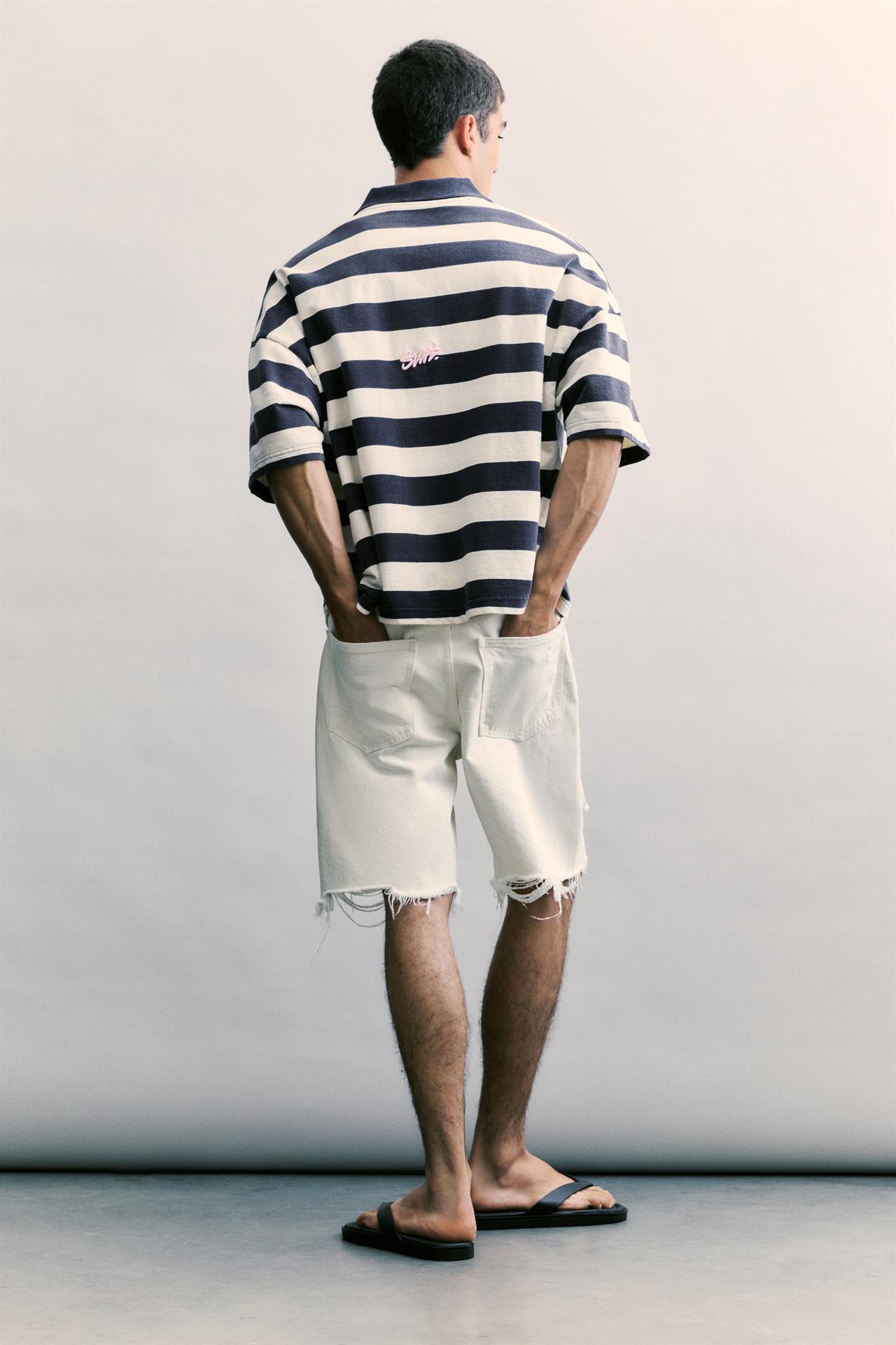 Straight-leg denim Bermuda shorts — Ecru
