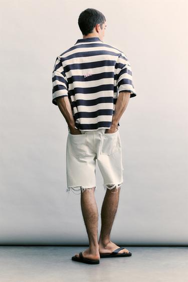 Straight-leg denim Bermuda shorts — Ecru 3
