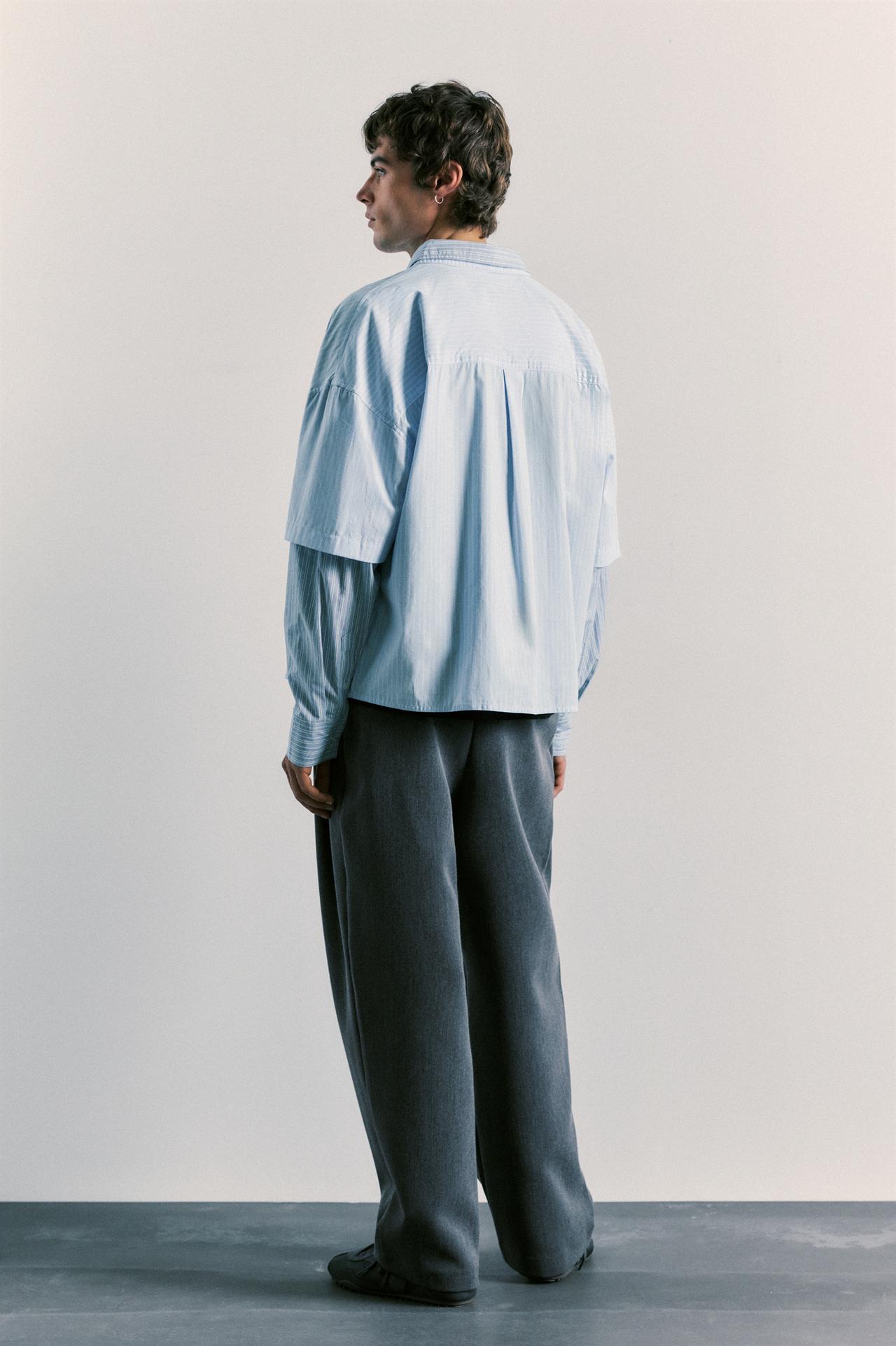 Double long sleeve striped shirt — Blue