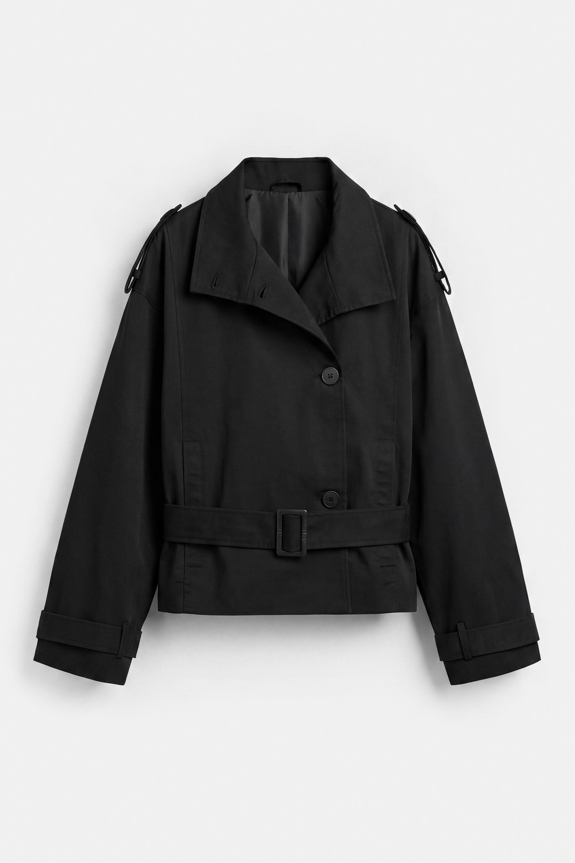 Short belted trench coat — Black (alternate view)