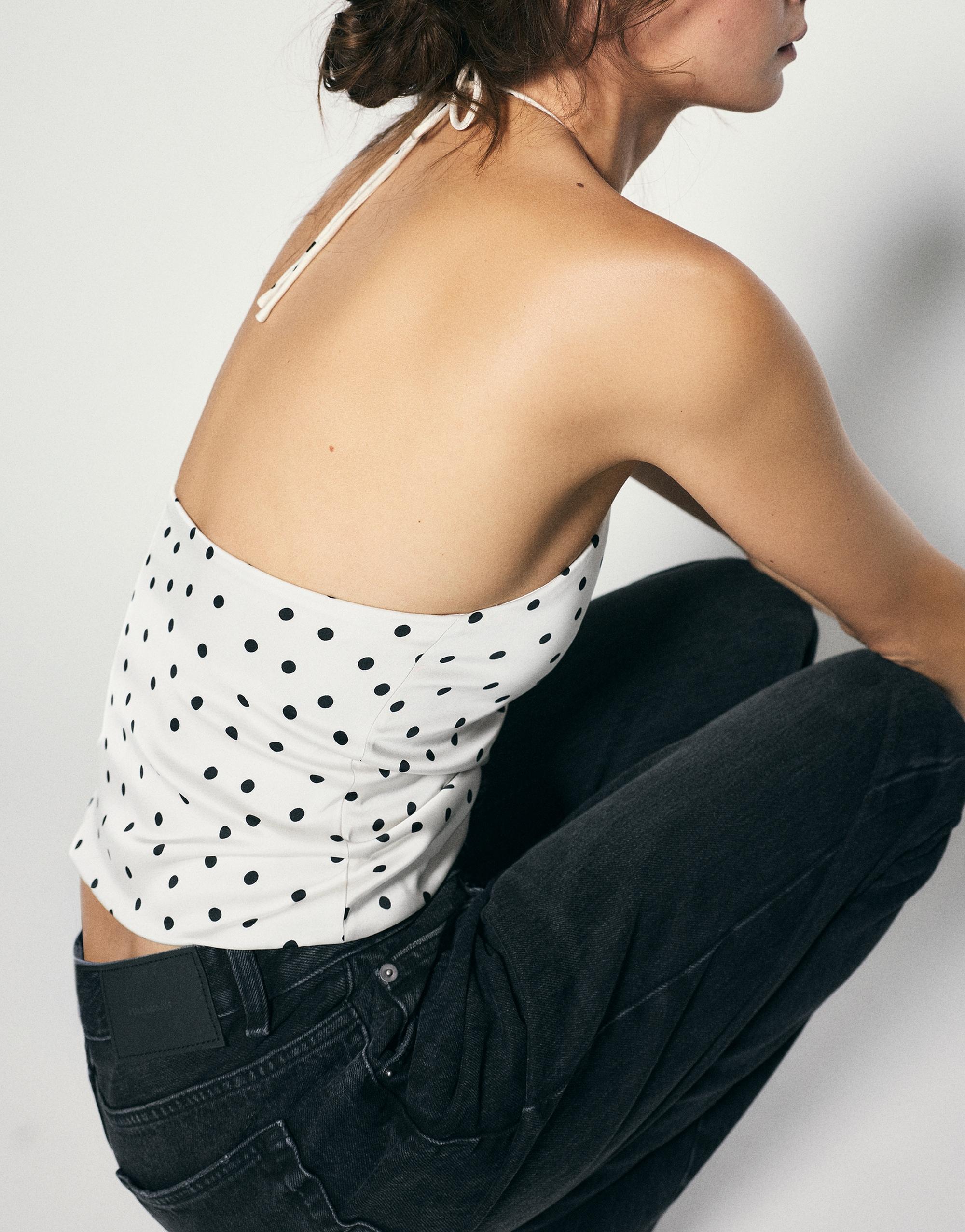 Satin halter top — Ecru/Black