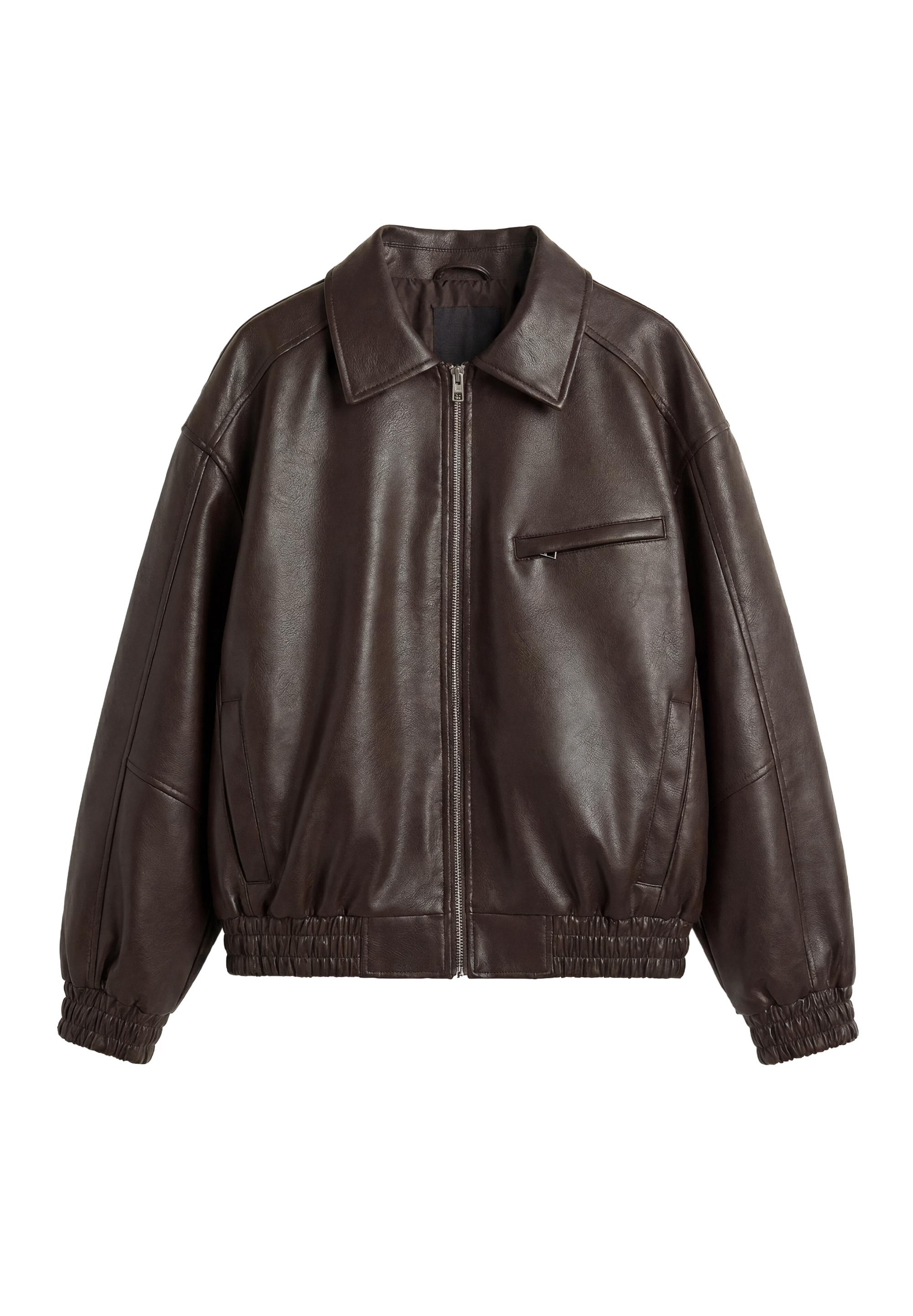 Leather effect dad jacket — Brown