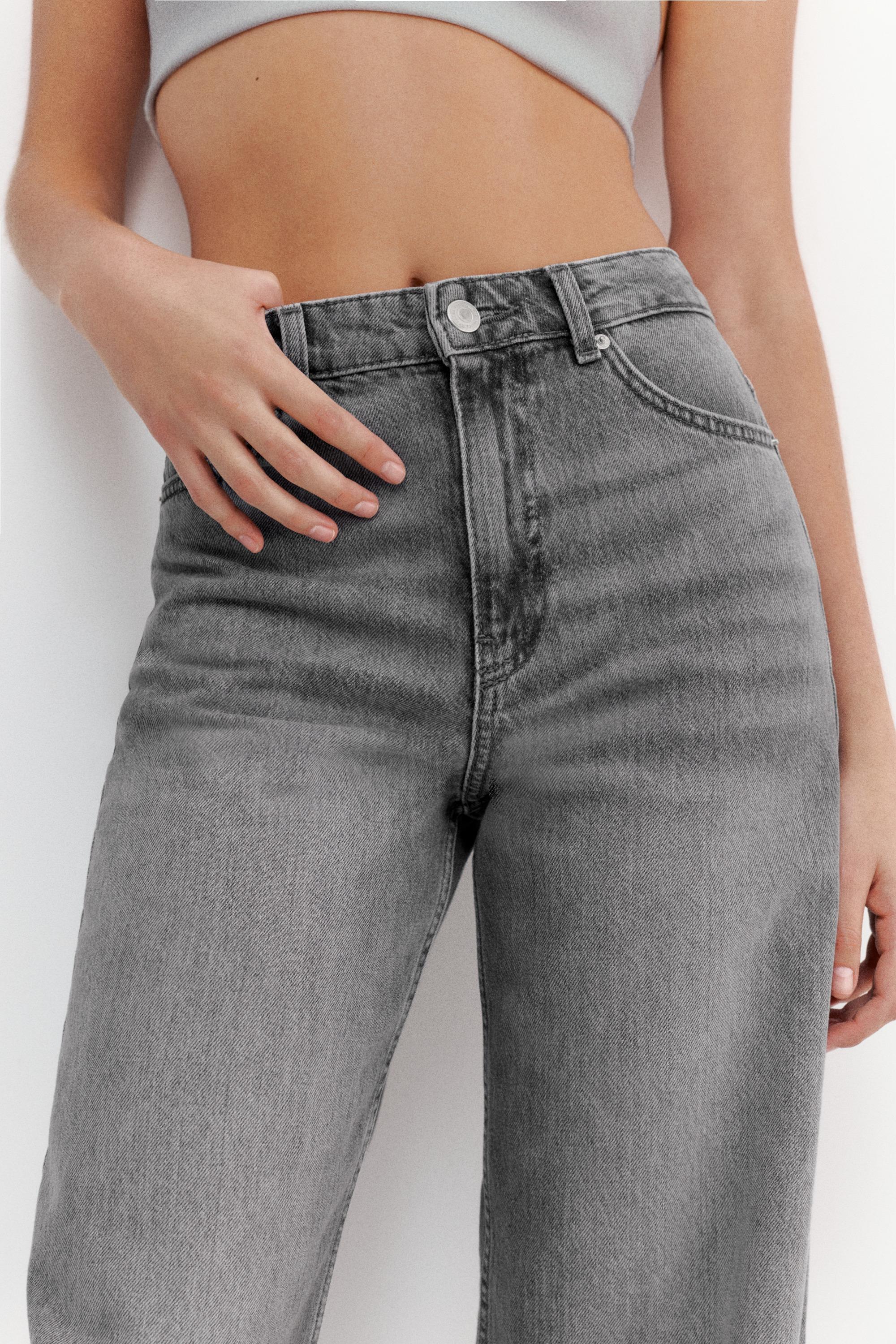 High-waist wide-leg jeans — Medium grey
