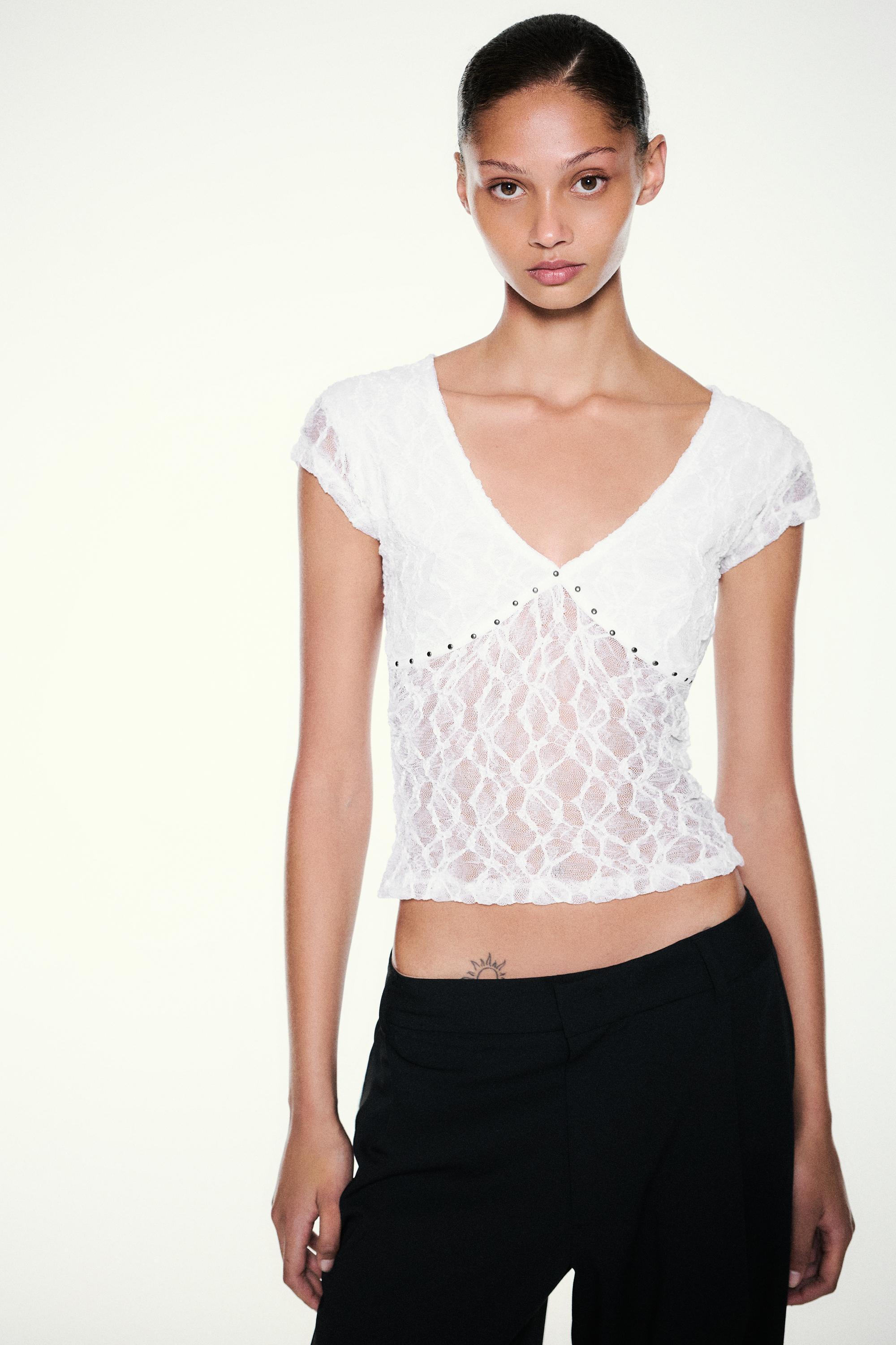 Studded lace T-shirt — White