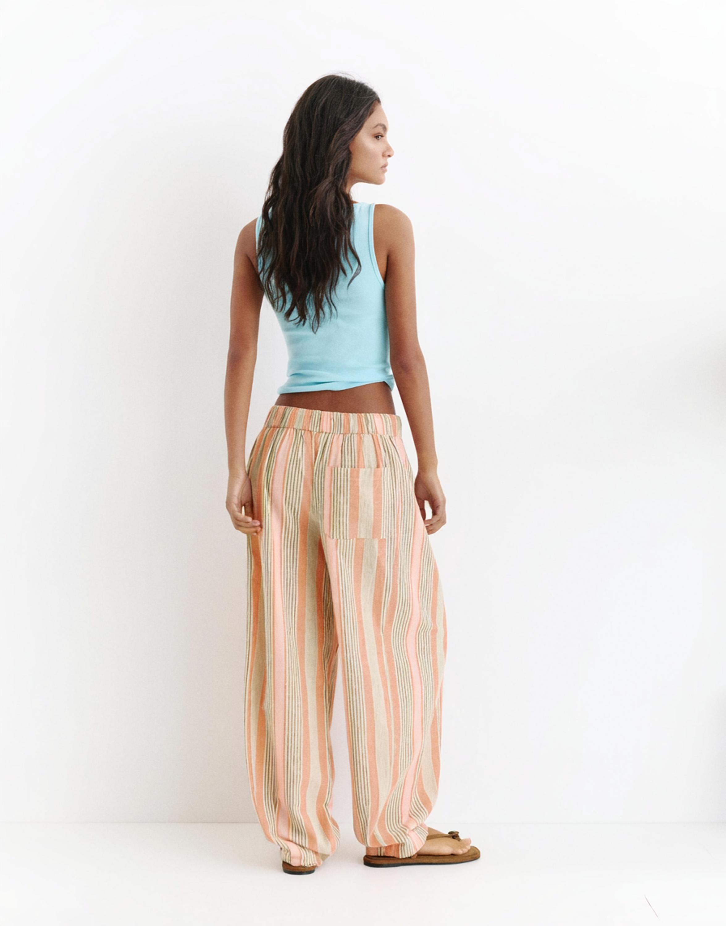 Striped barrel trousers — Salmon