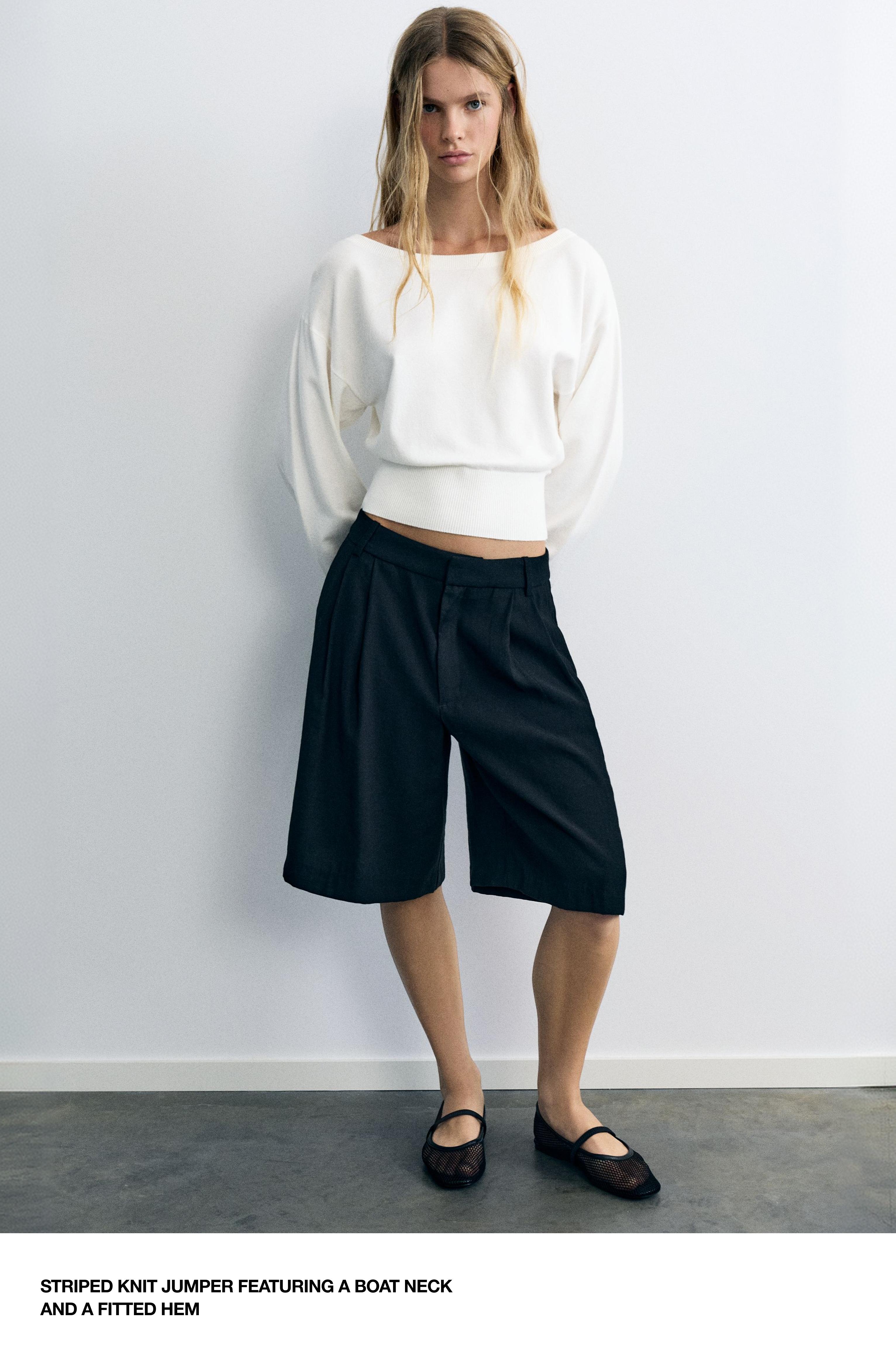 Asymmetric neck jumper — Ecru