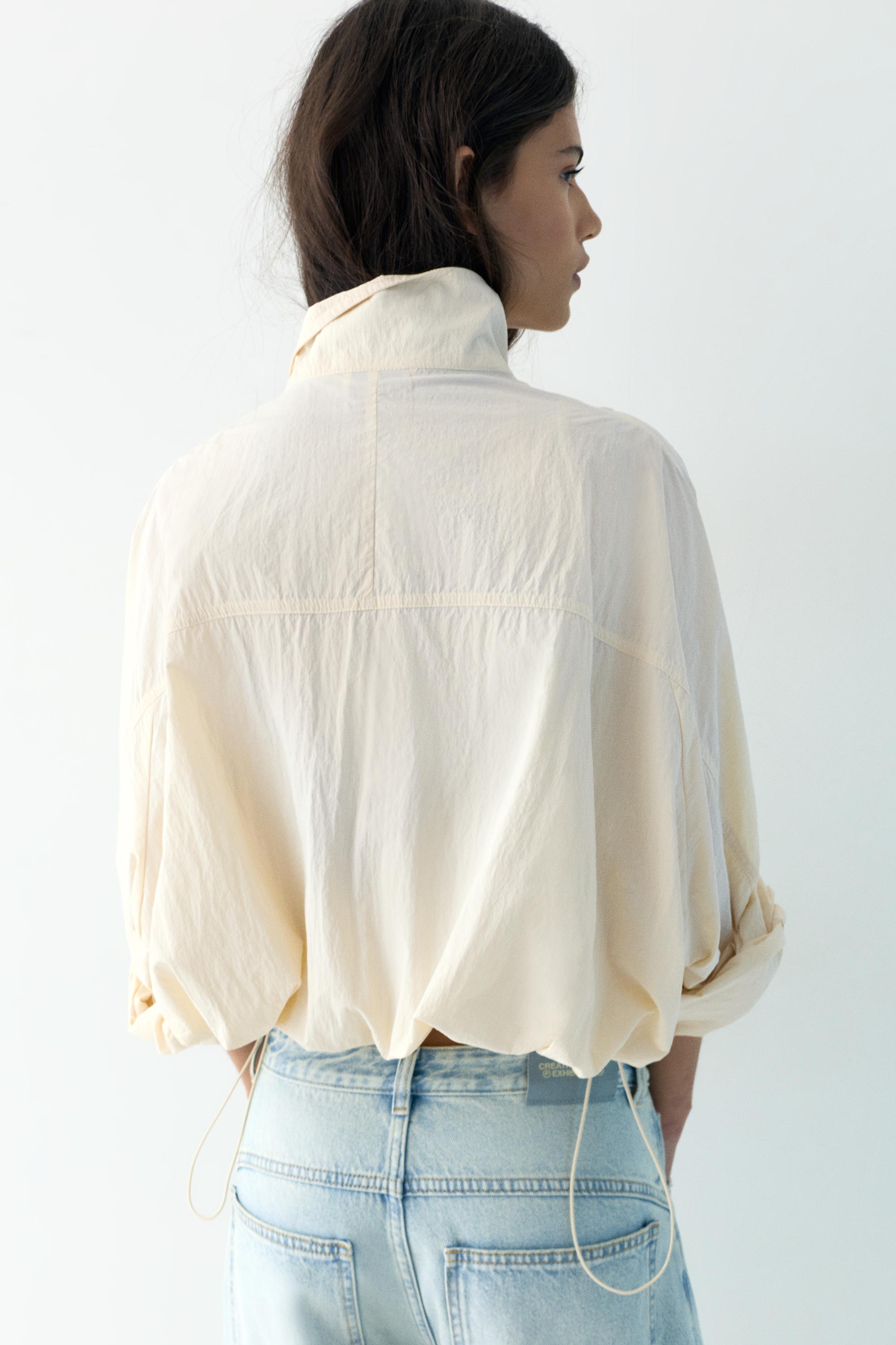 Short nylon-effect jacket — Ecru
