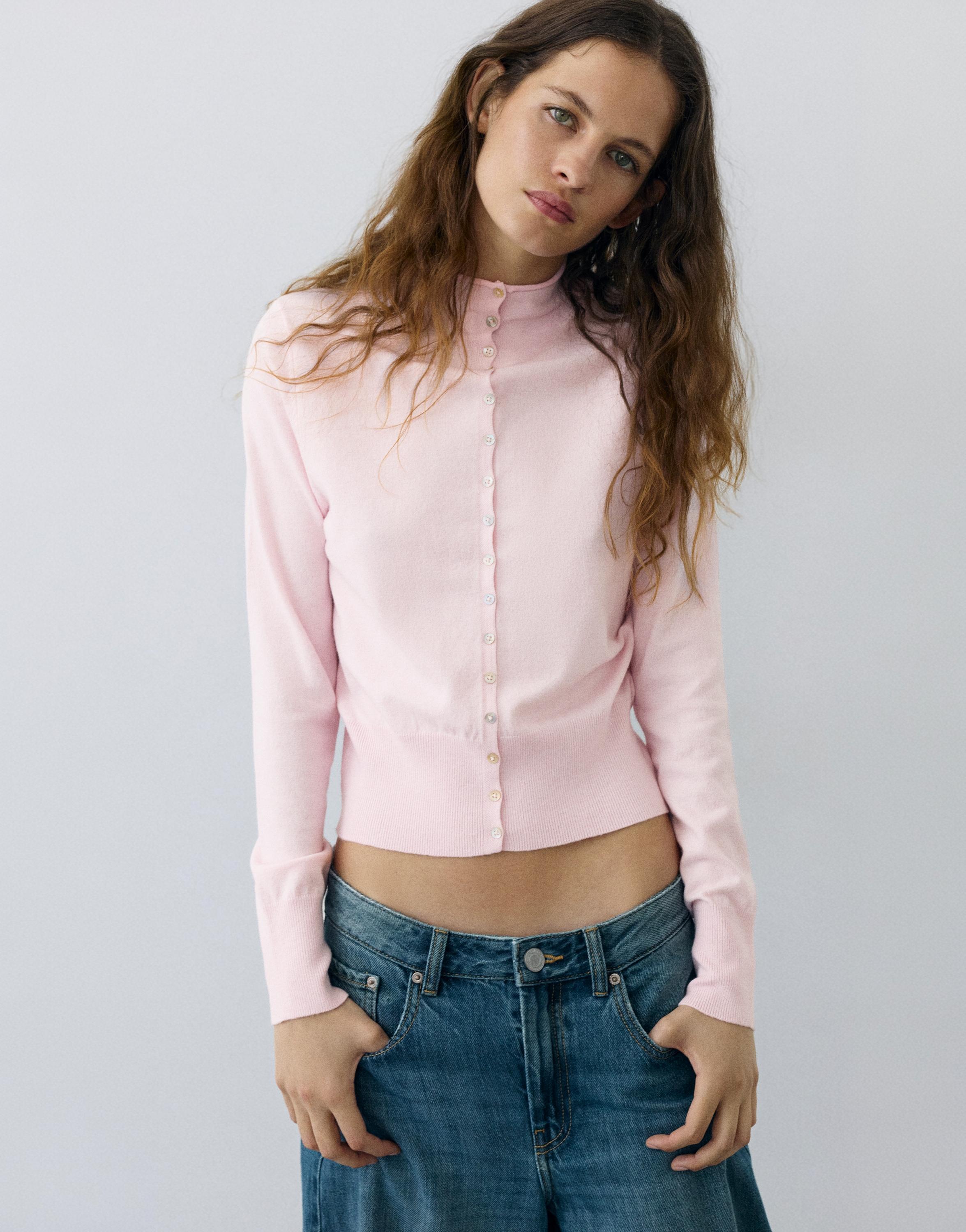 High-neck cardigan — Dusty pink