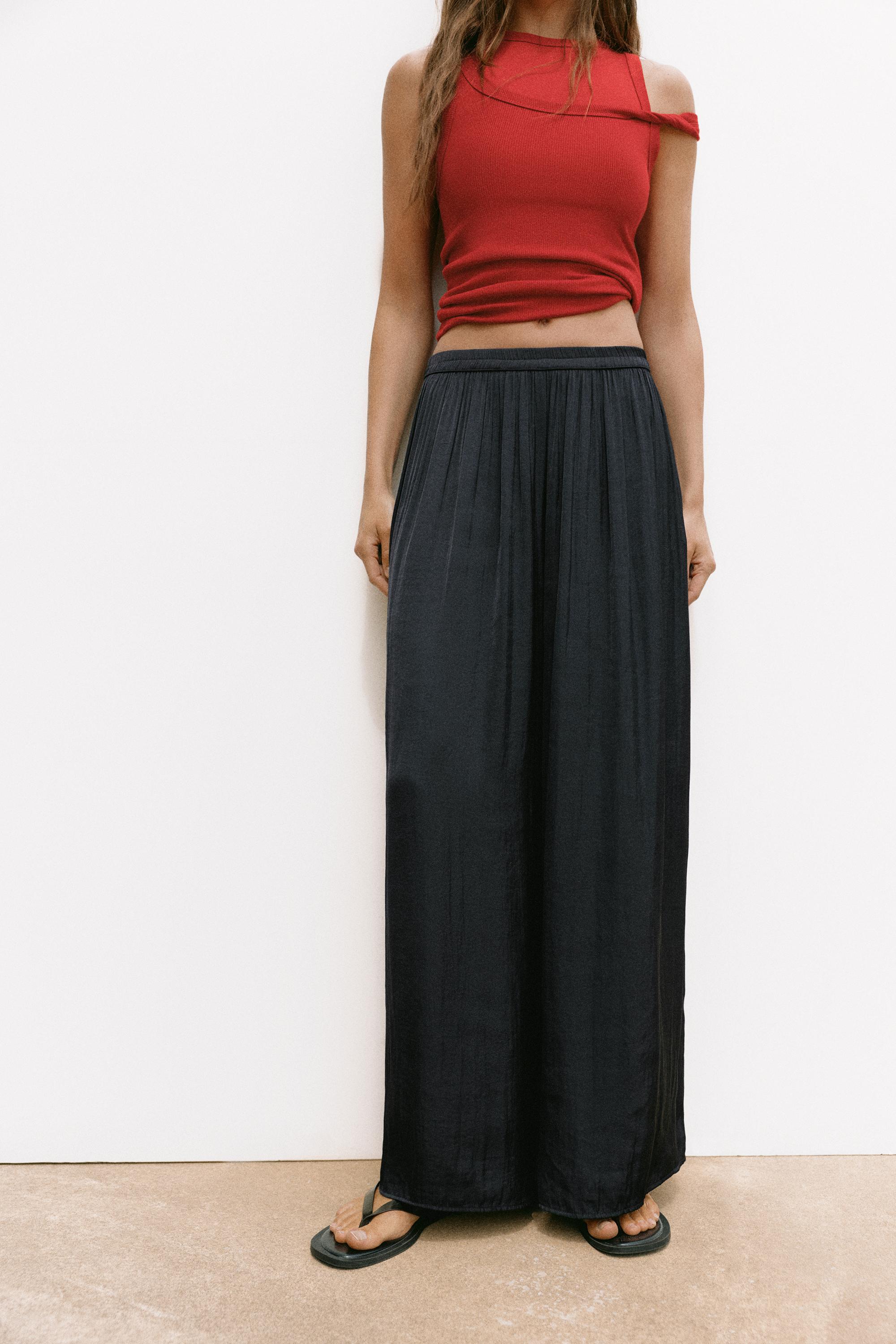 Satin wide-leg trousers — Black