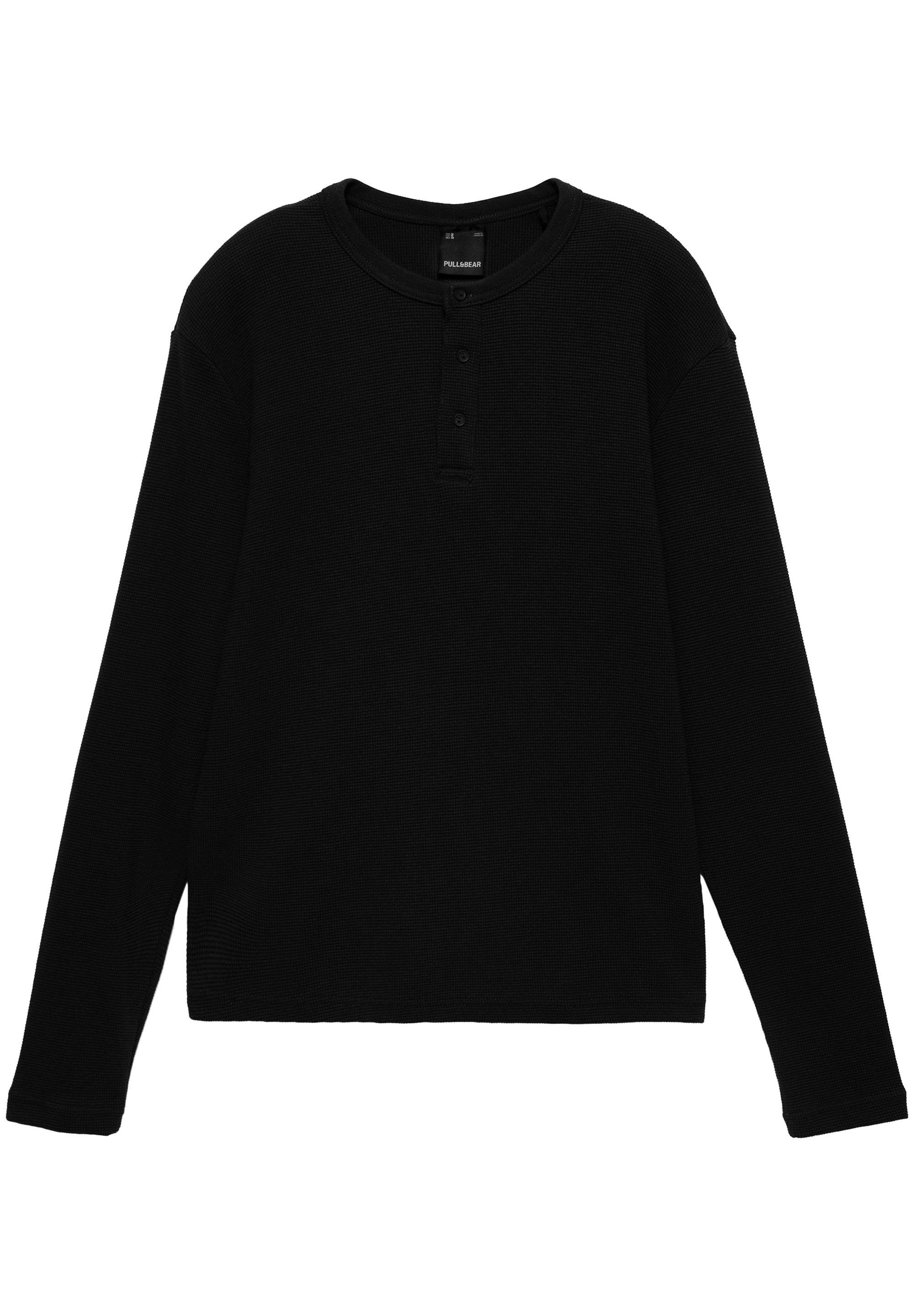 Waffle-knit long sleeve T-shirt — Black