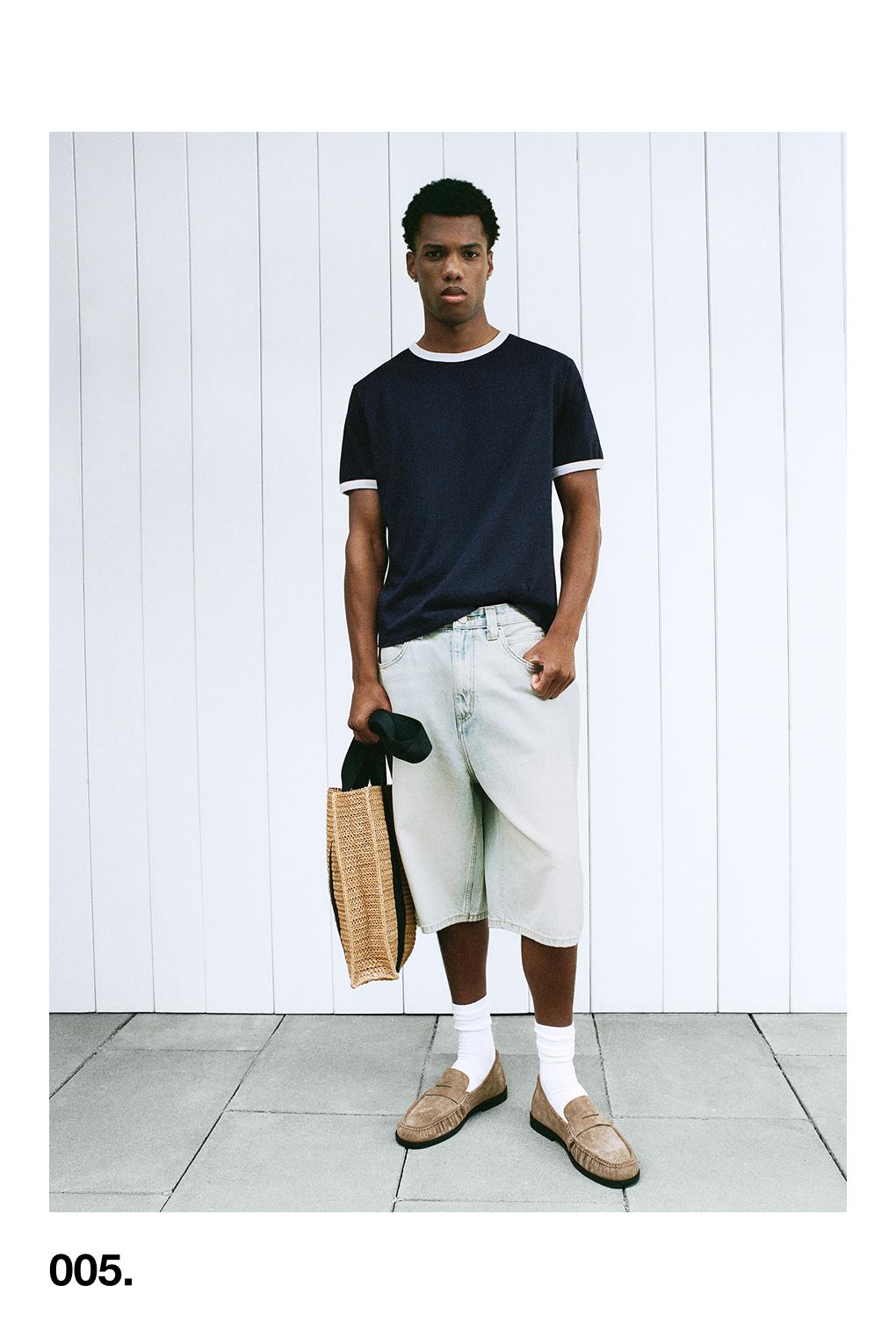 Contrast trim T-shirt — Navy