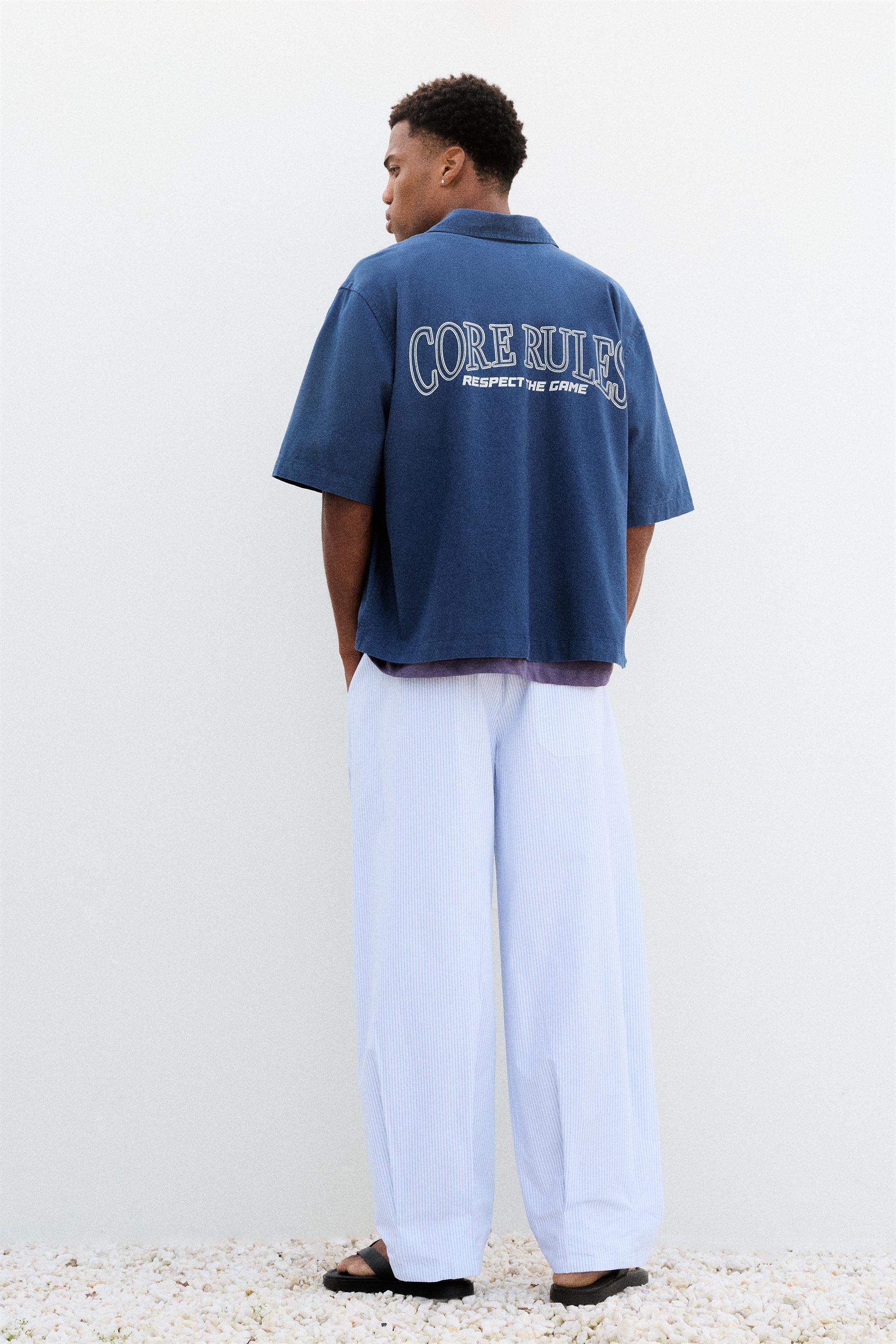 Relaxed fit striped pyjama-style trousers — Pale blue