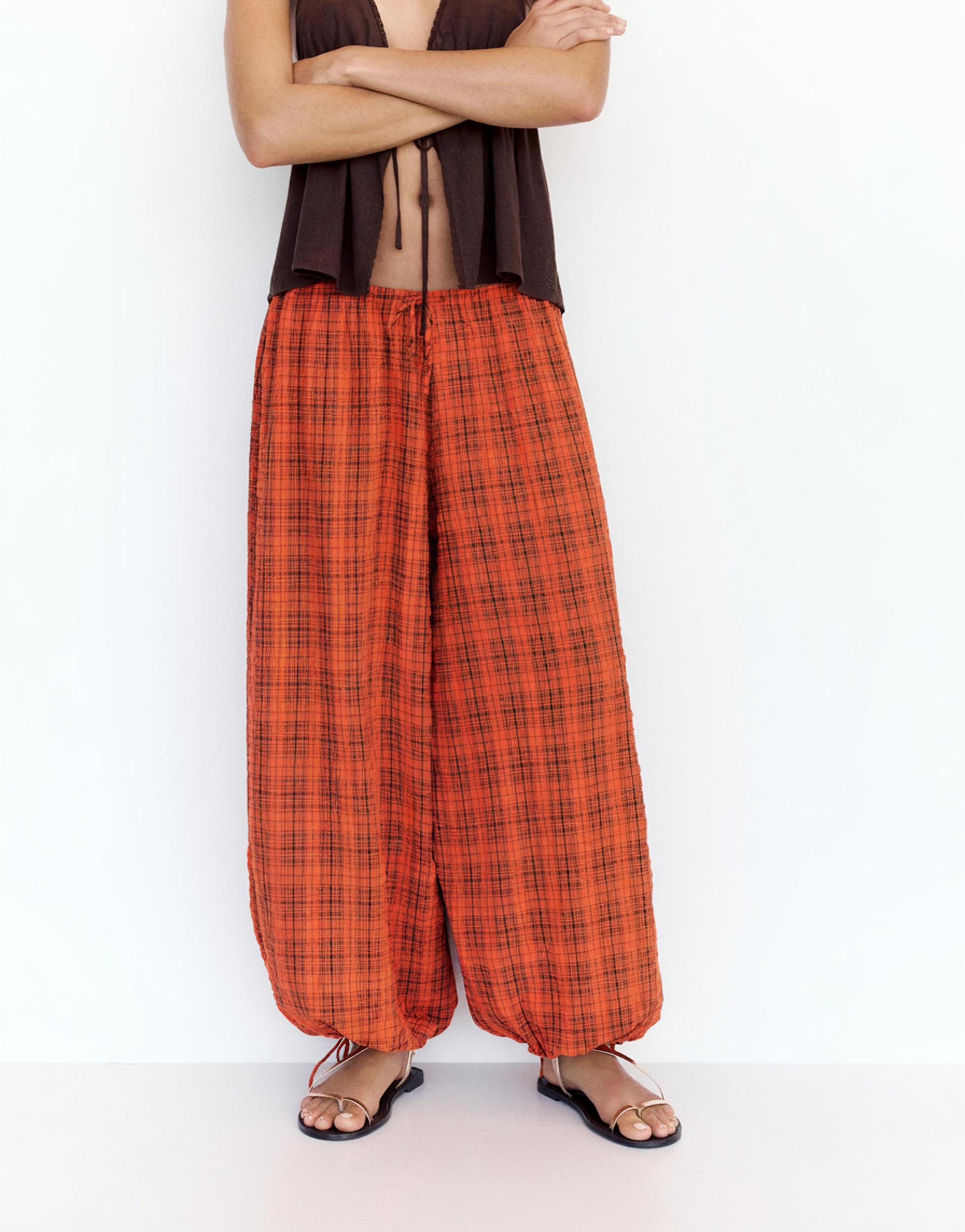 Check sarouel trousers — Red