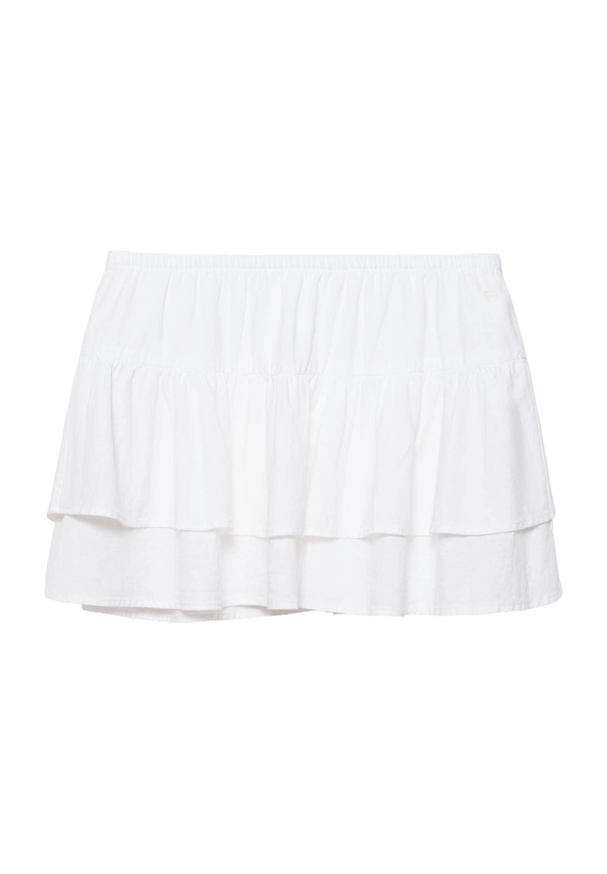 Ruffled mini skirt with linen — White