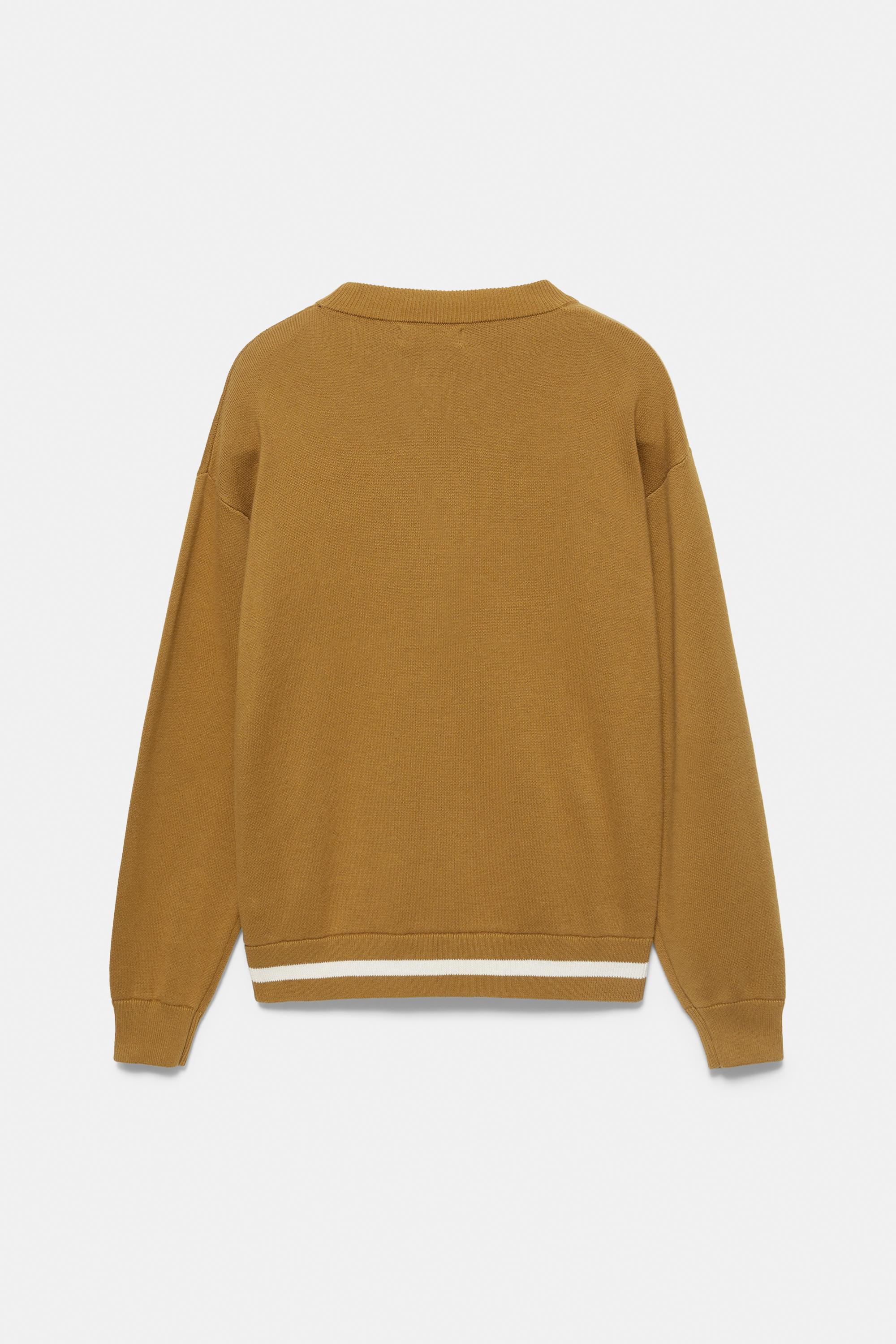 Embroidered varsity cardigan — Tobacco brown