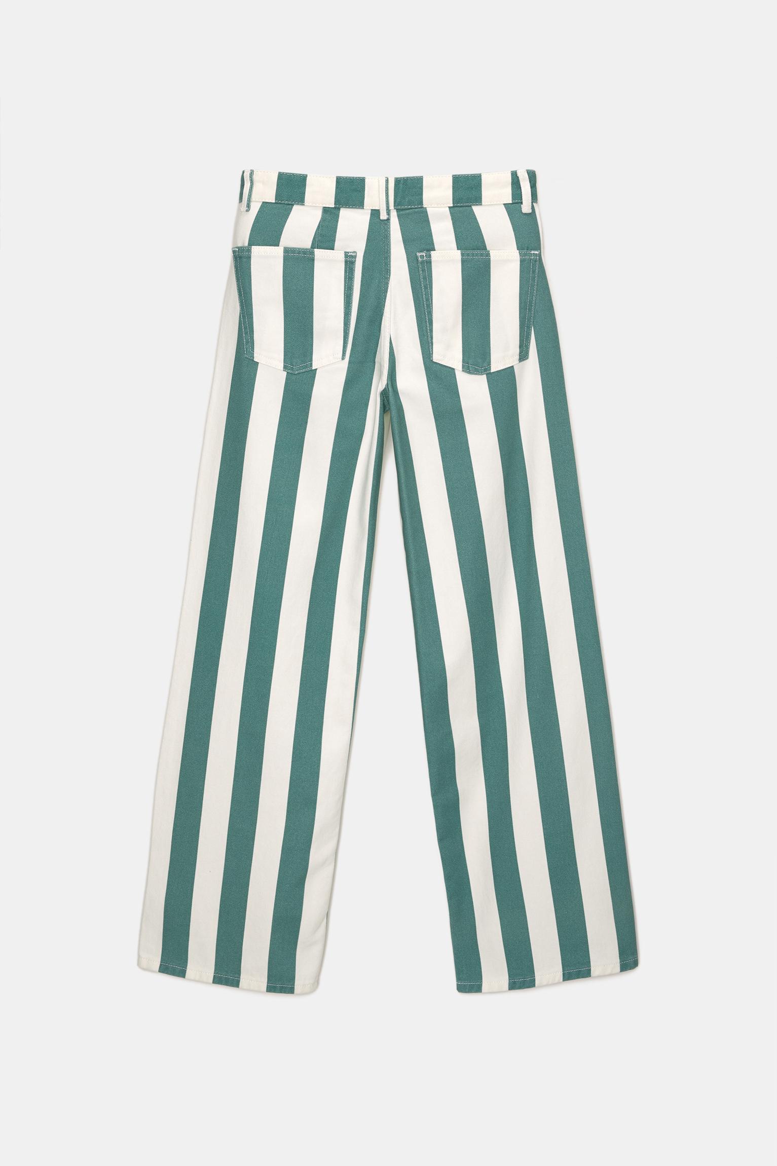 Green and white striped trousers online