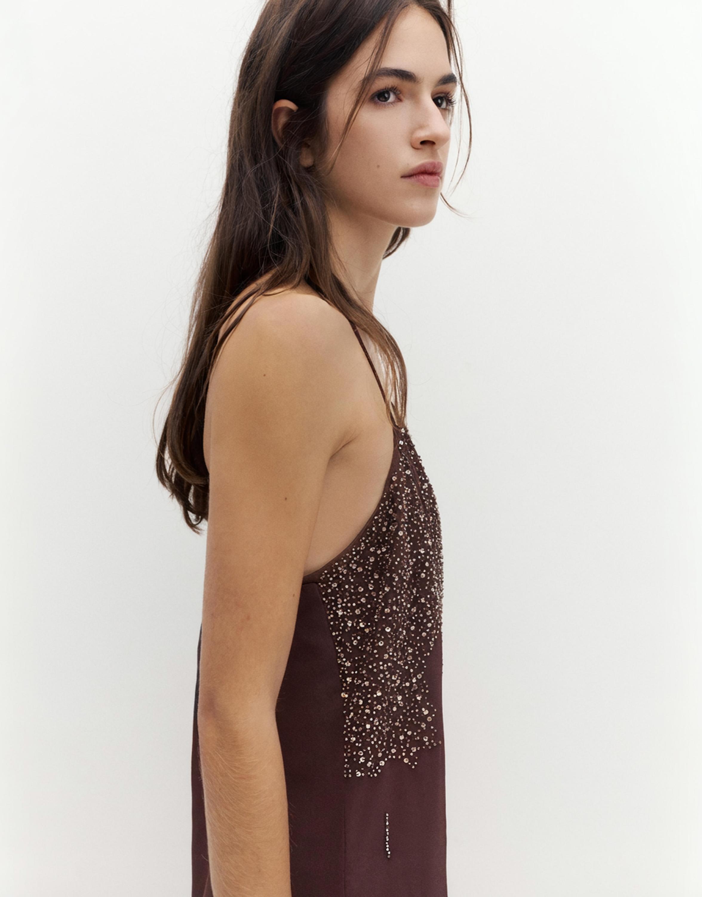 Sequin strappy dress — Wine