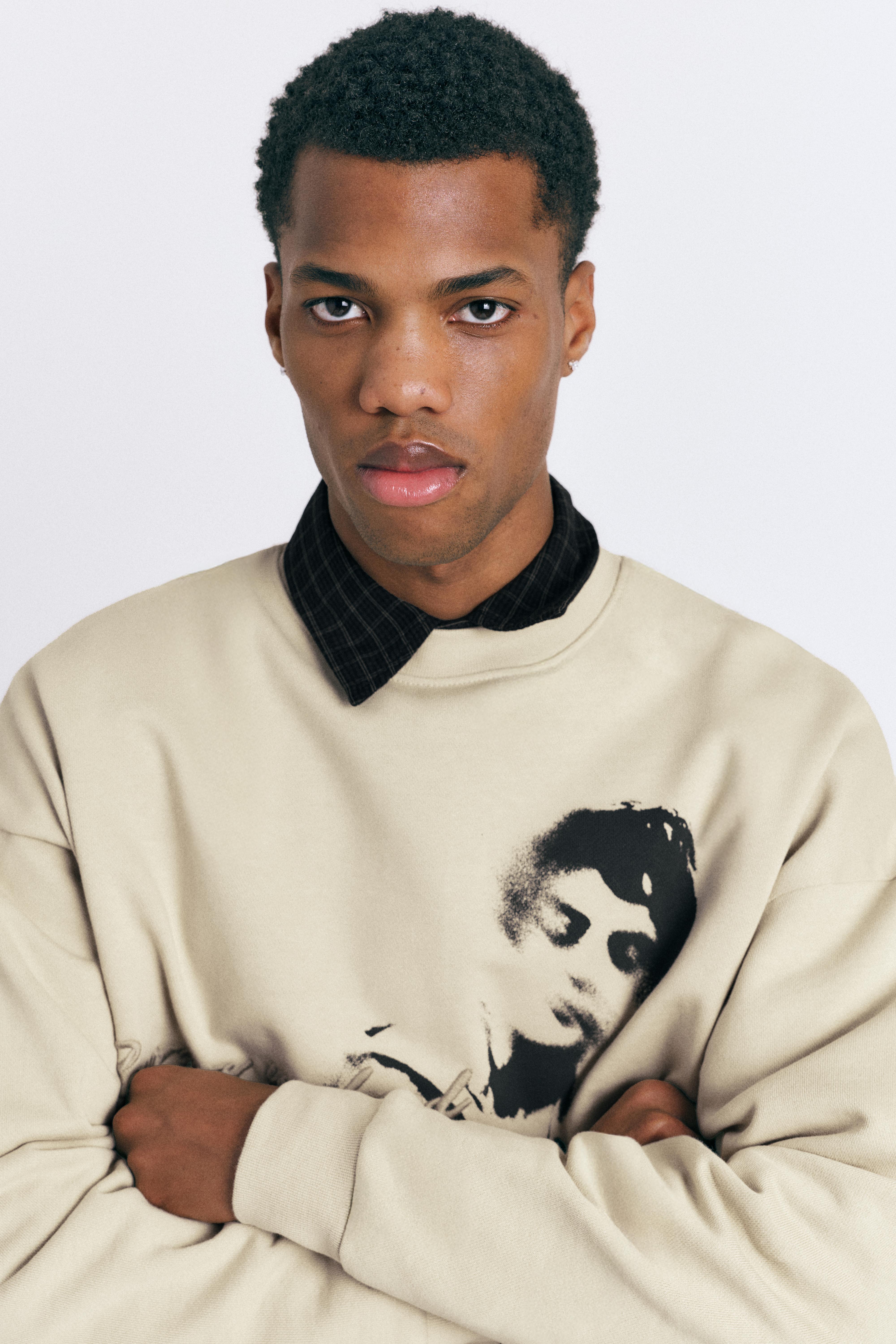 Graphic round neck sweatshirt — Beige