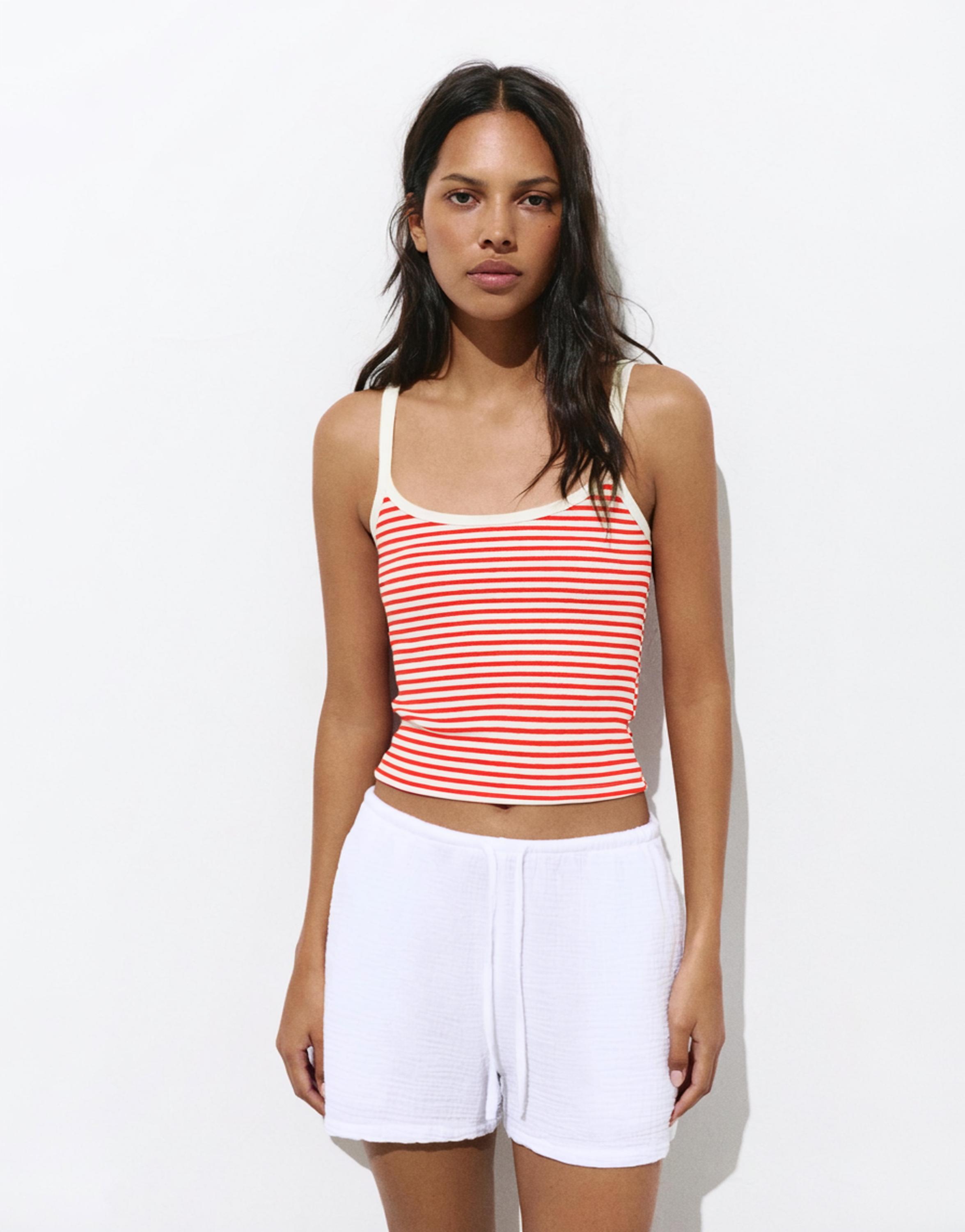 Striped strappy top — Red
