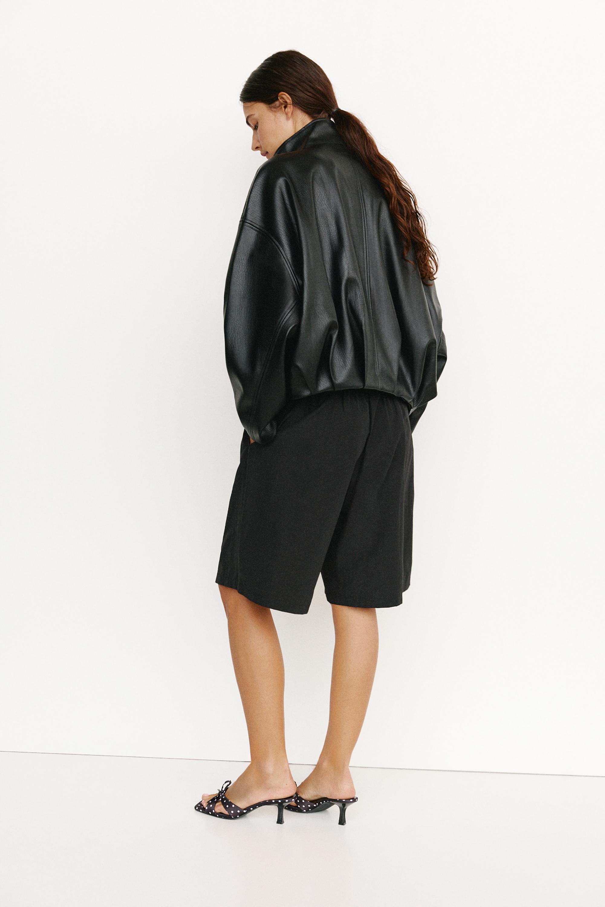 Leather effect balloon jacket — Black