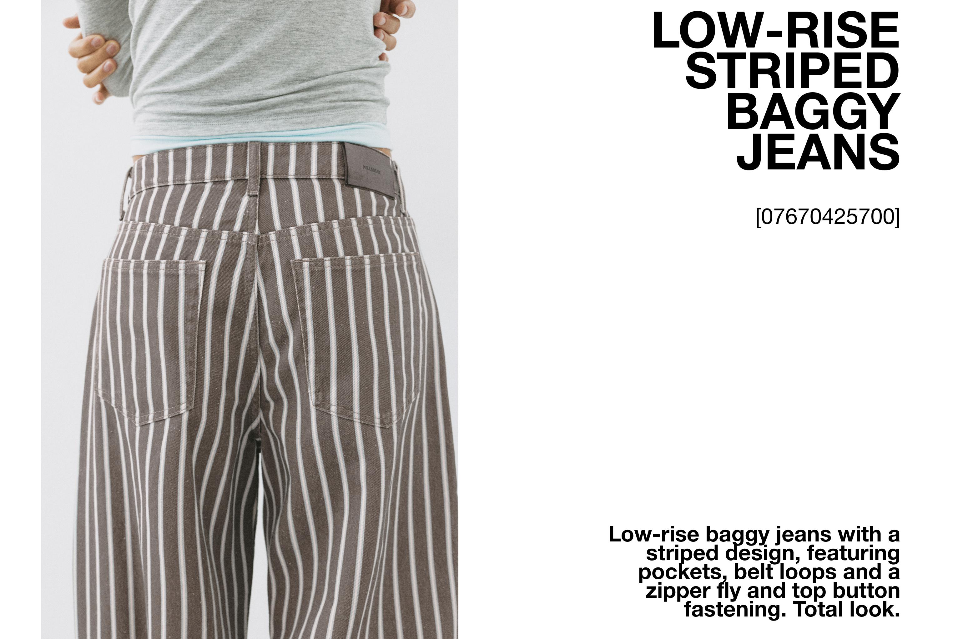 Low-rise striped baggy jeans — Brown