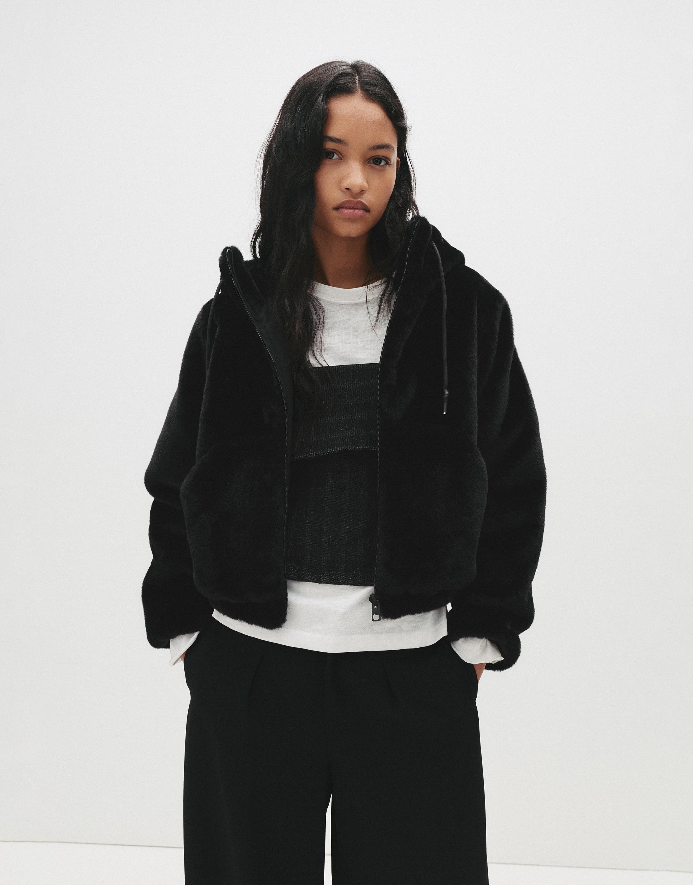 Kapüşonlu suni kürk ceket - Görsel 73