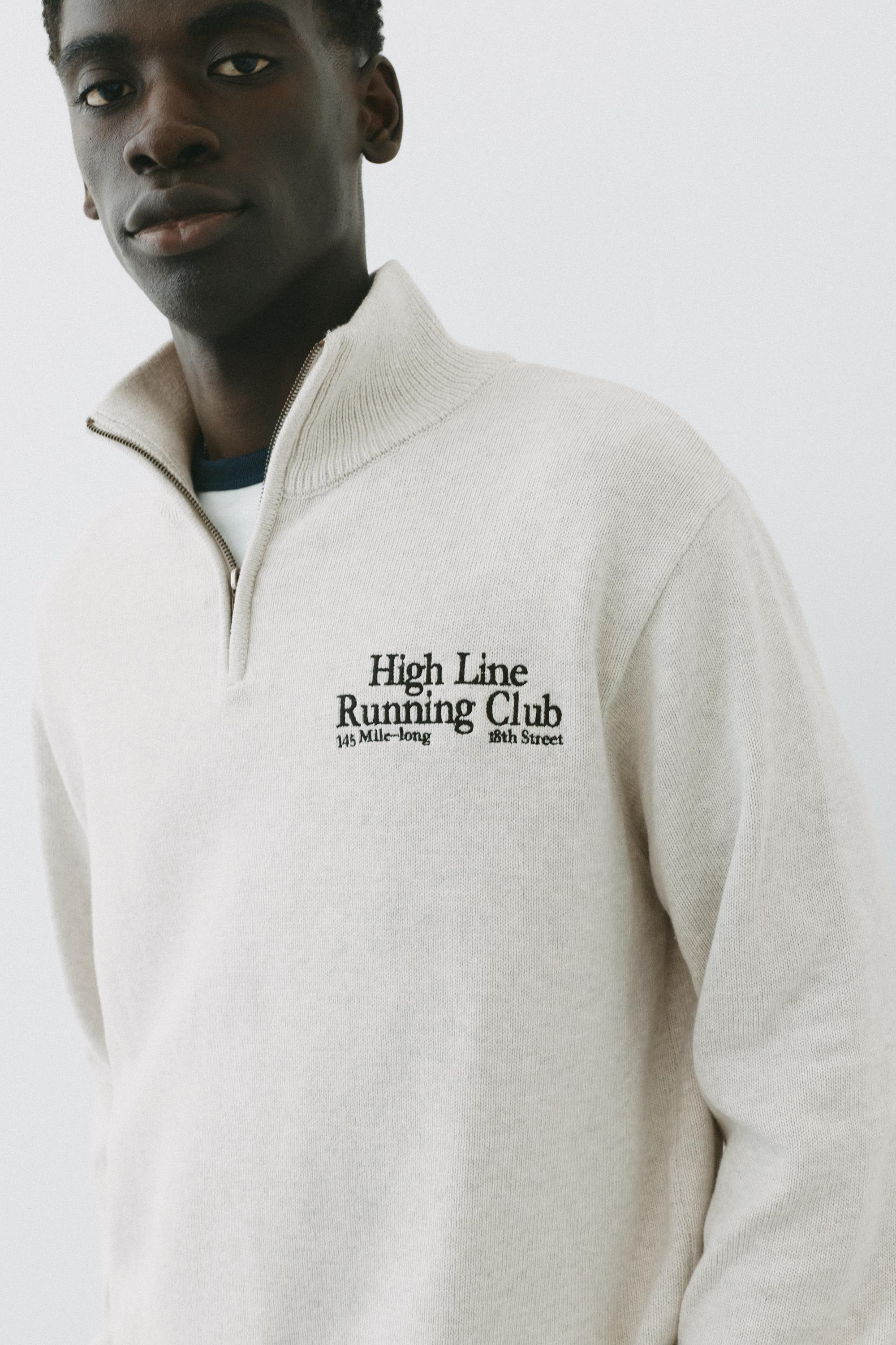 Embroidered quarter-zip sweatshirt — Grey marl