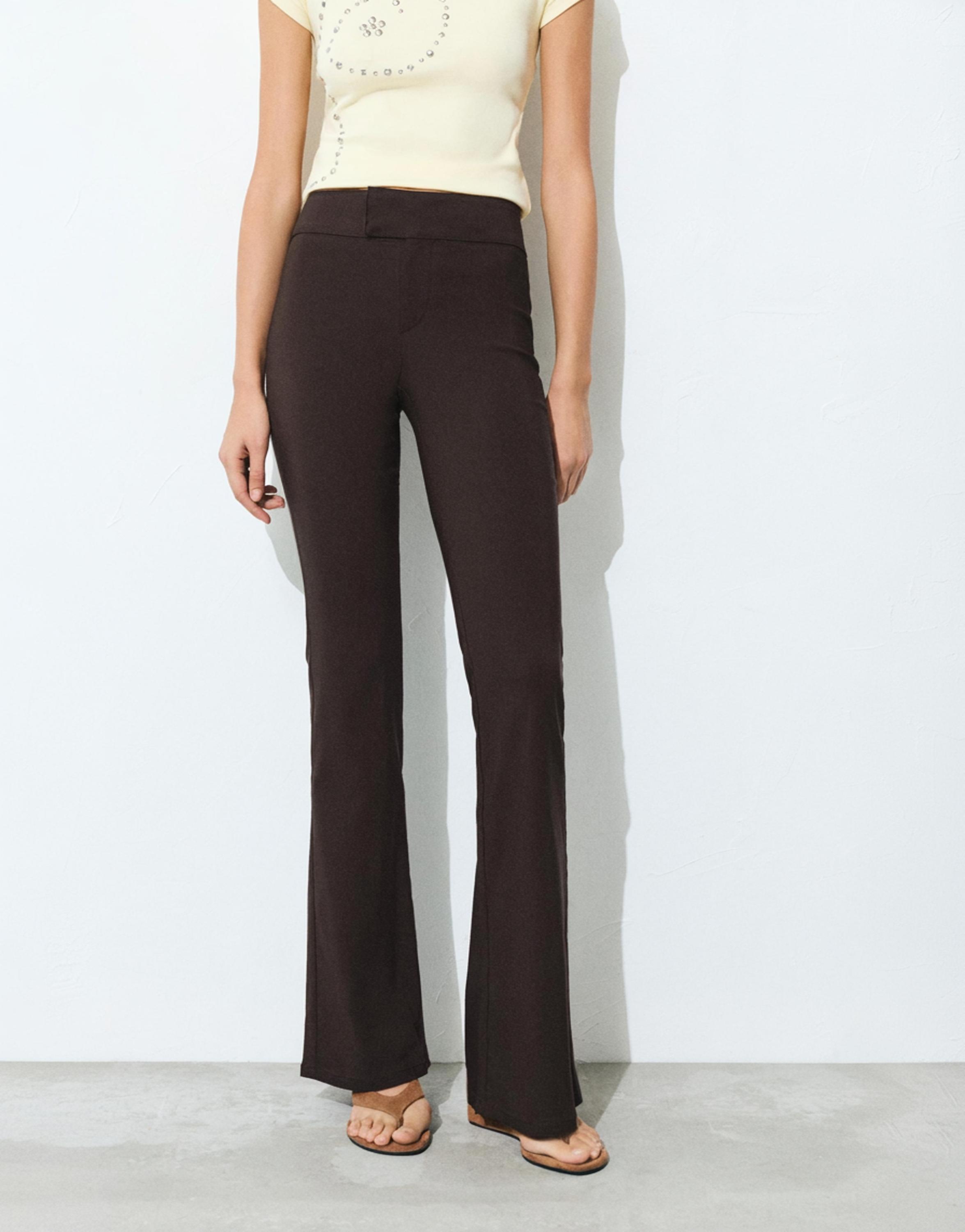 Mid-waist bootcut trousers — Brown