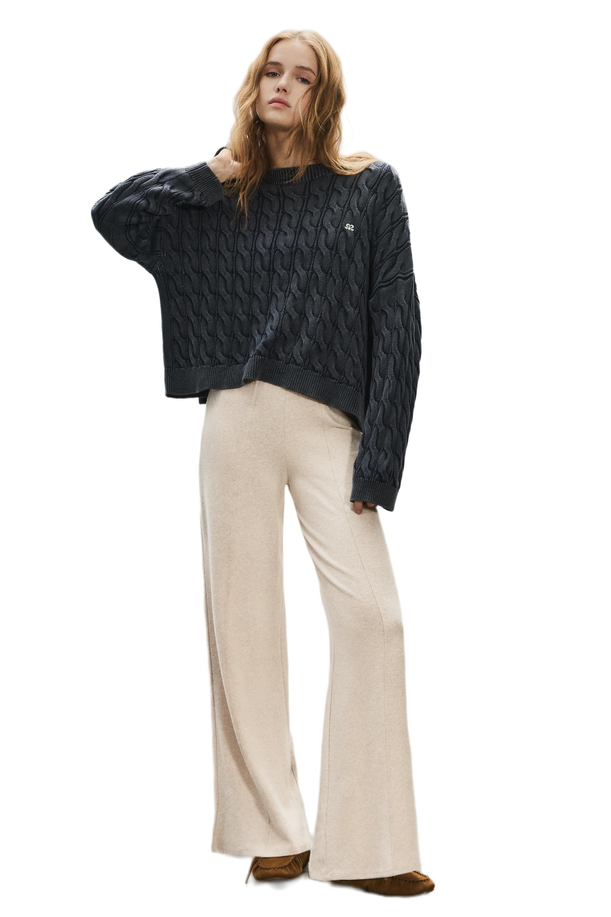 Wide-leg soft touch trousers — Ecru