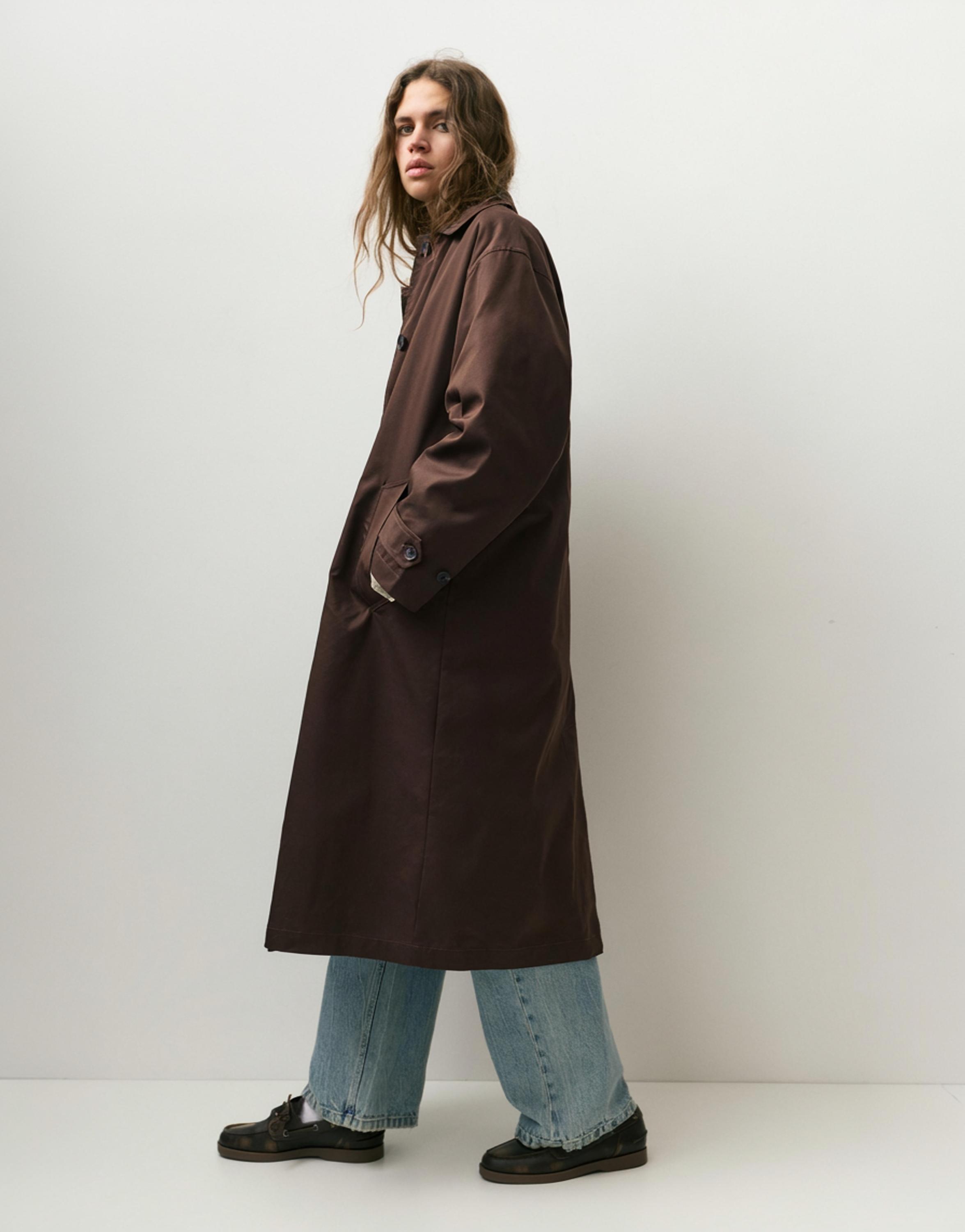 Kahverengi oversize trençkot - Görsel 10