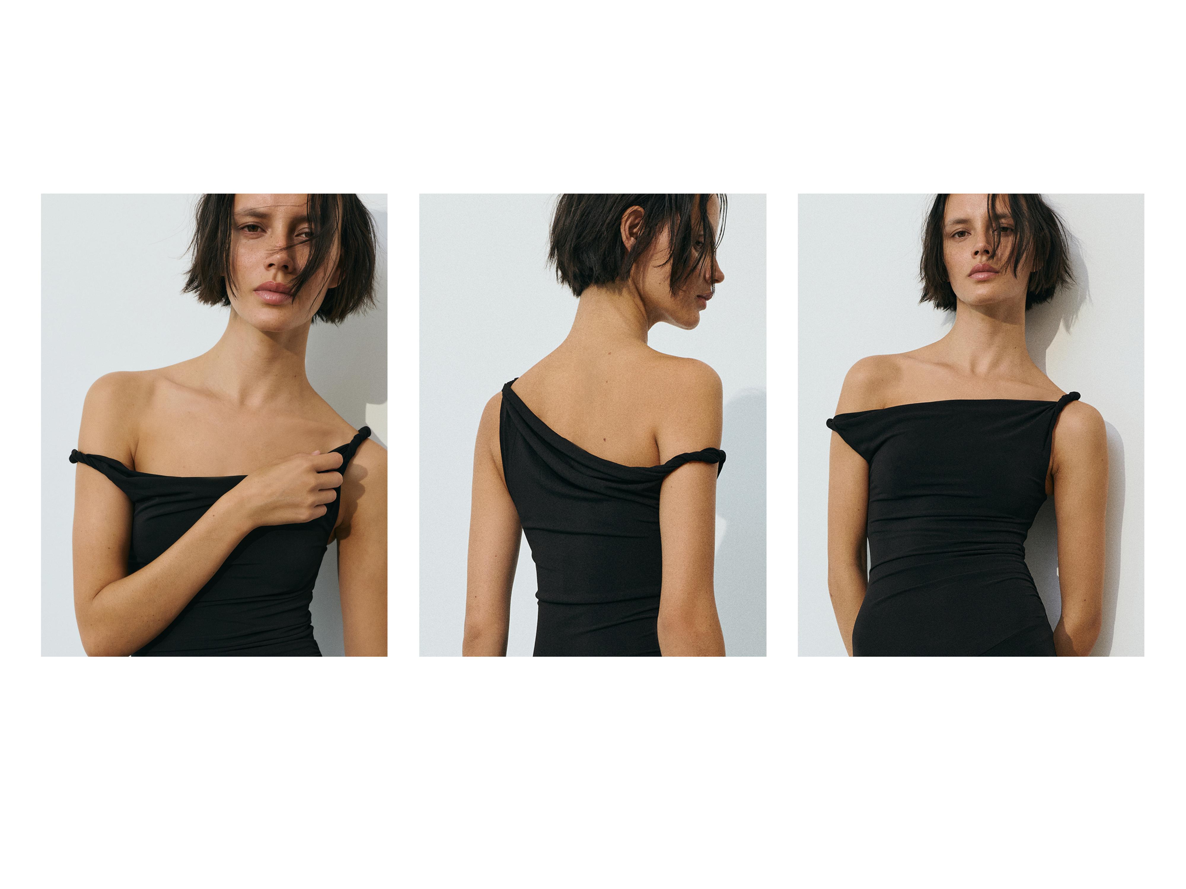 Asymmetric midi dress — Black