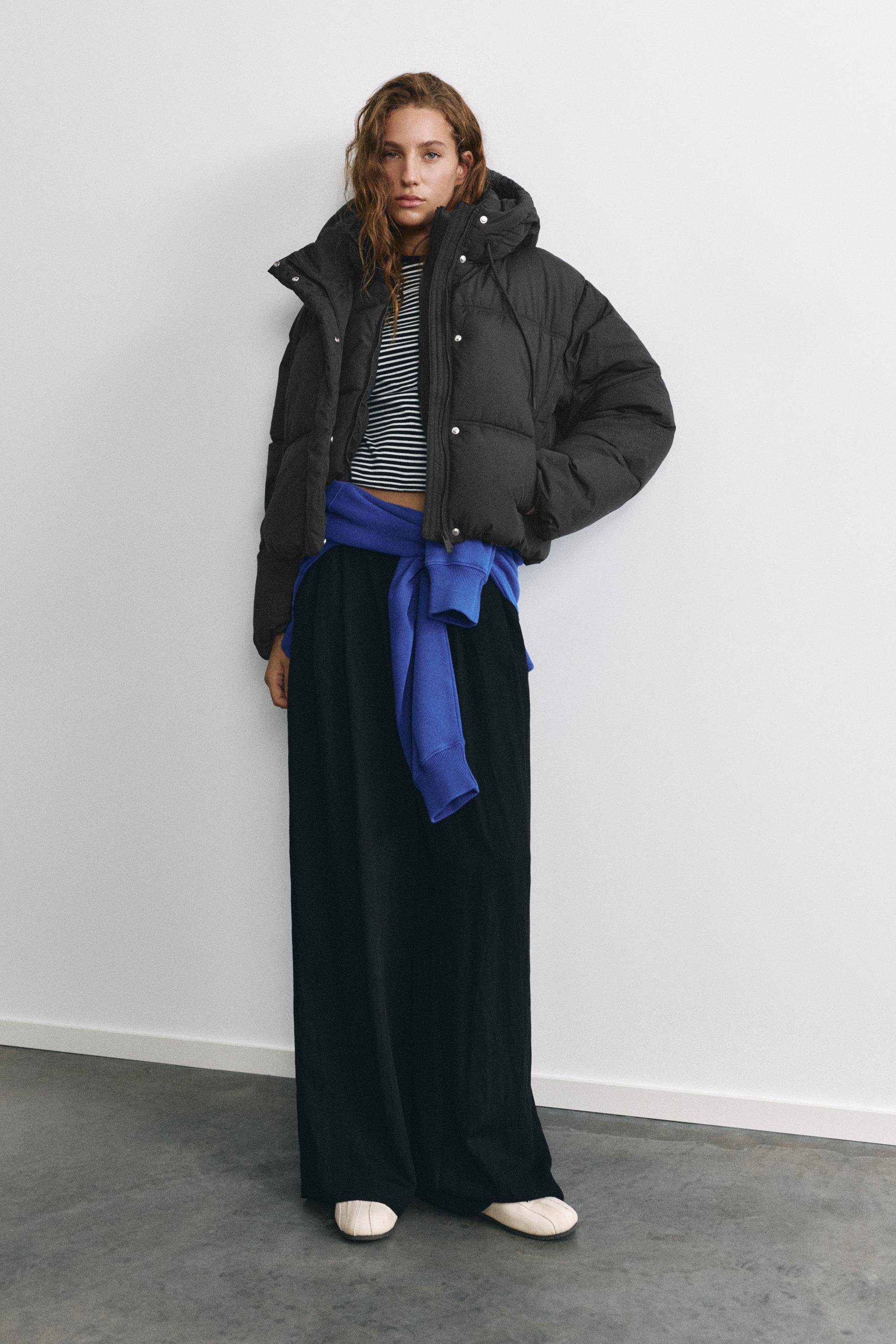 Cropped puffer jacket — Black
