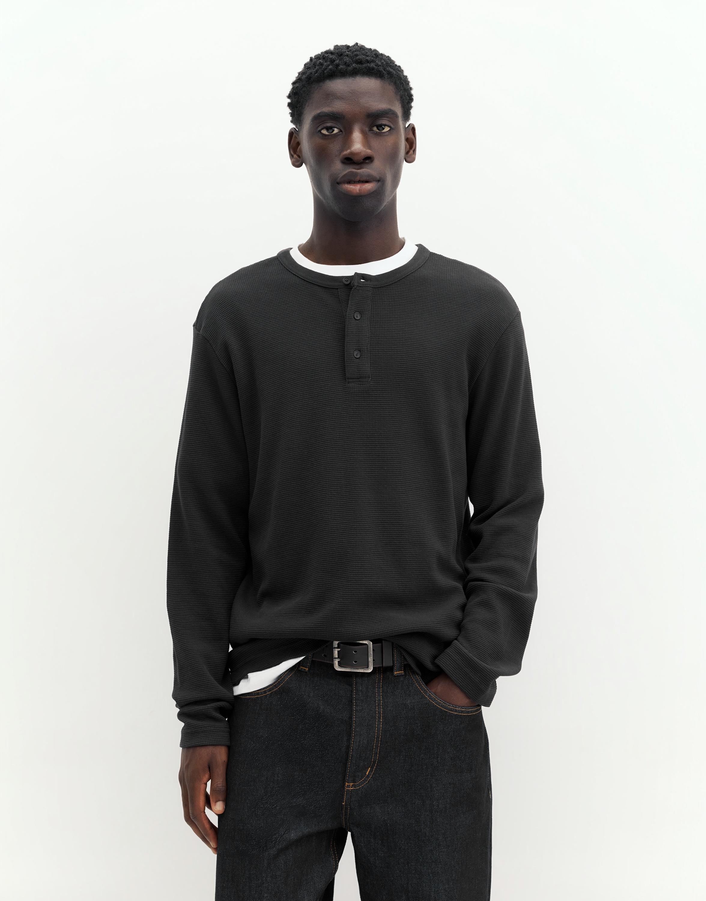 Waffle-knit long sleeve T-shirt — Anthracite grey