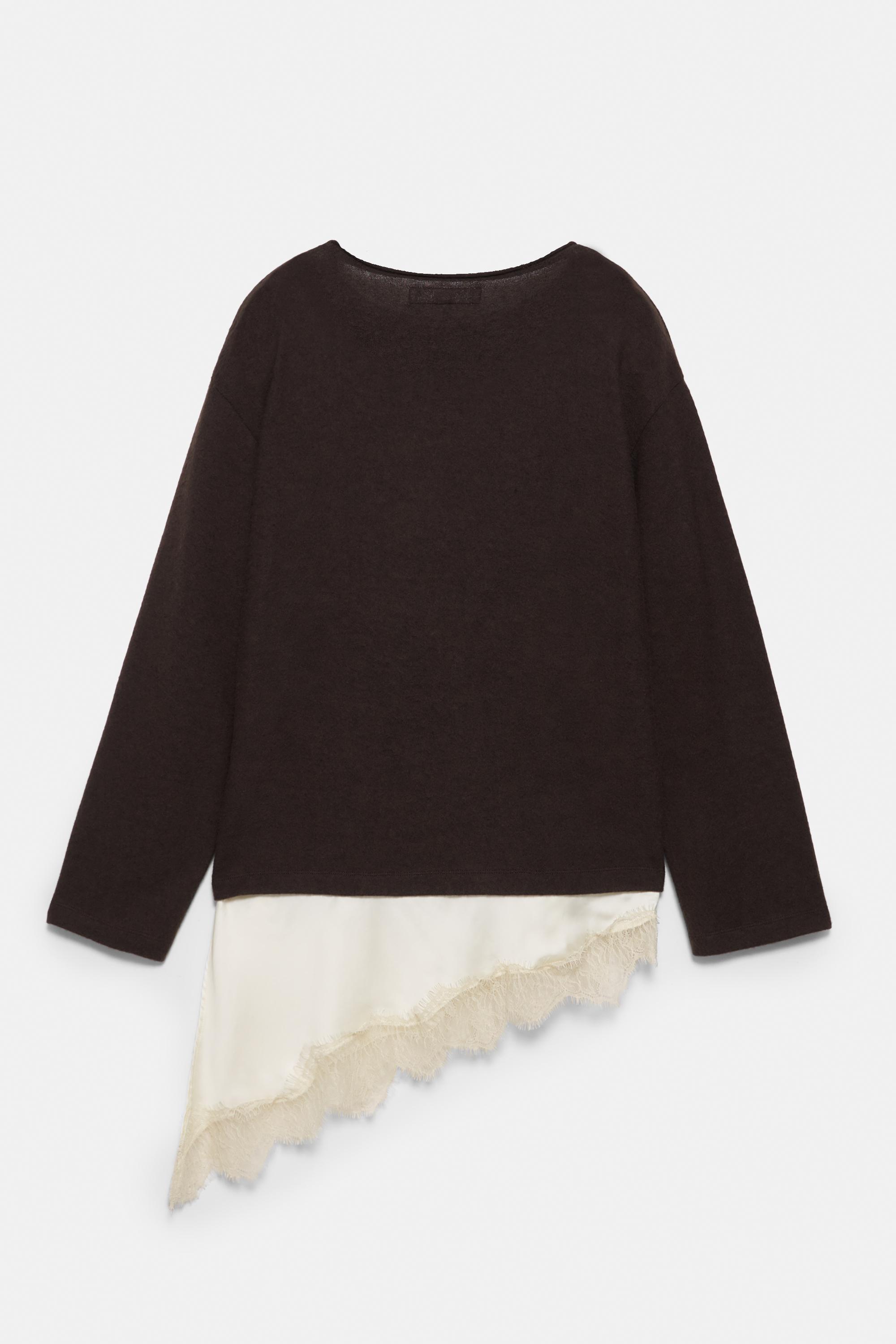 Fine lace combined jumper — Brown