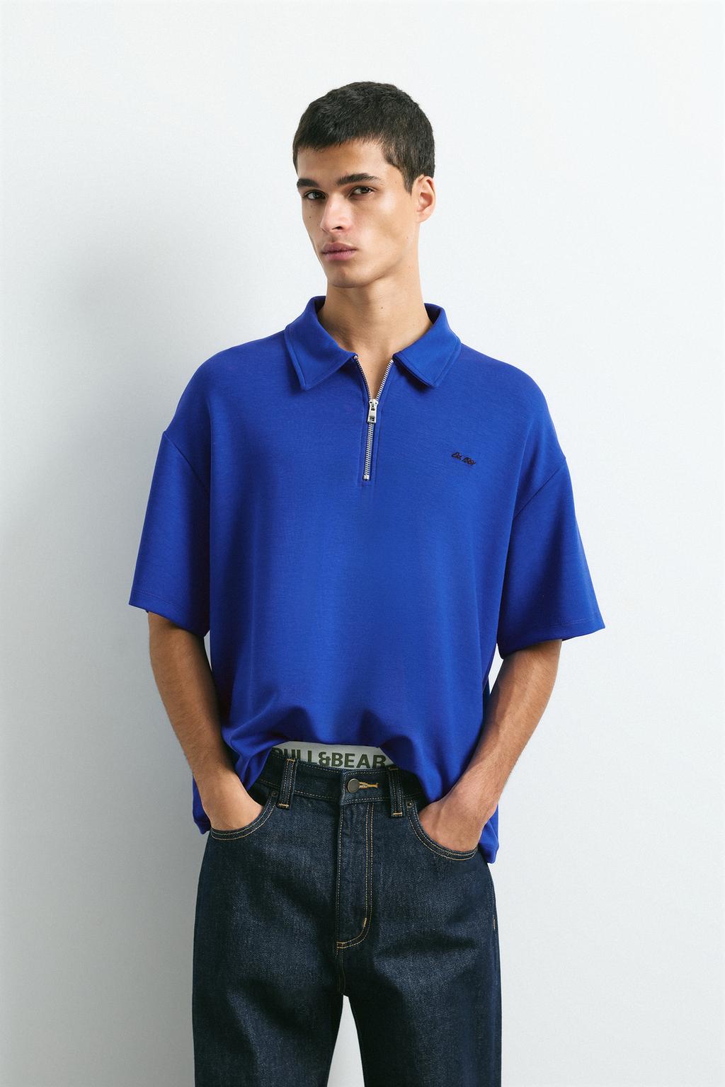 Embroidered zip polo shirt