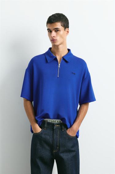 Embroidered zip polo shirt — Blue 1