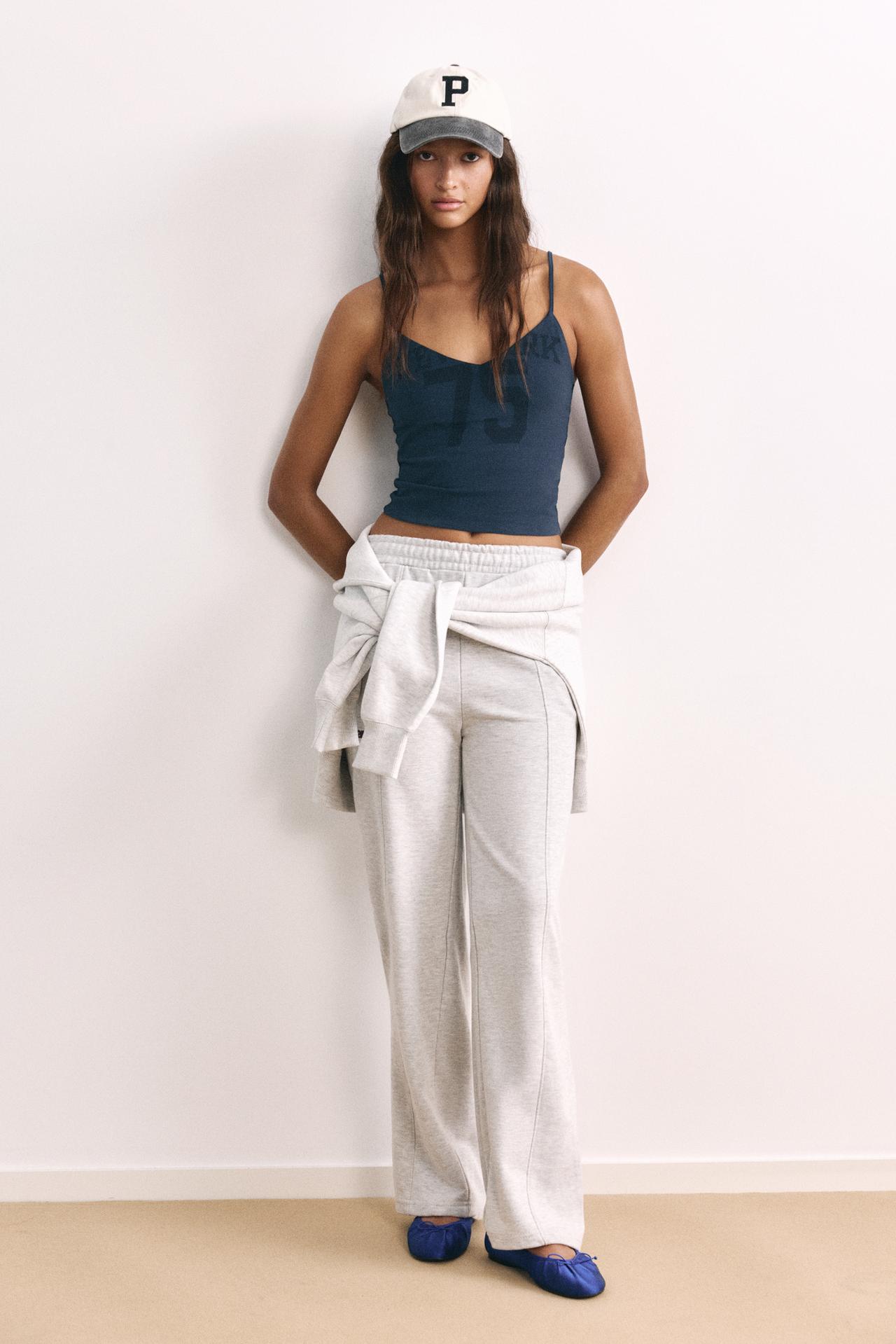 New York graphic strap top — Navy