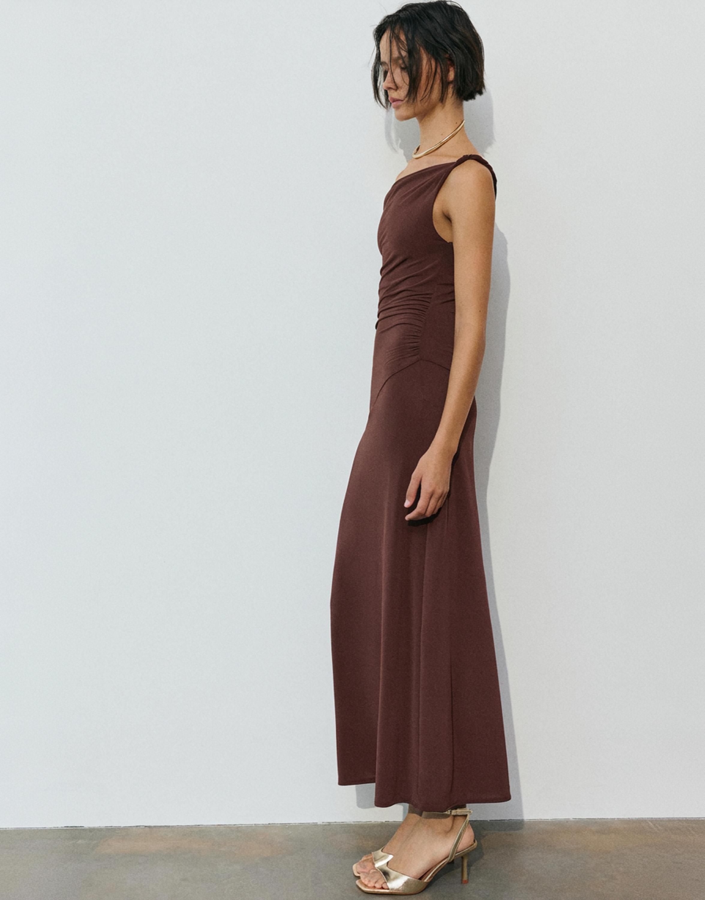 Asymmetric midi dress — Brown
