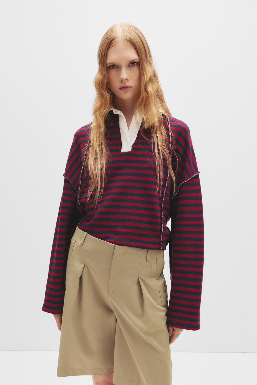 Felpa a righe con collo a polo PULL&BEAR