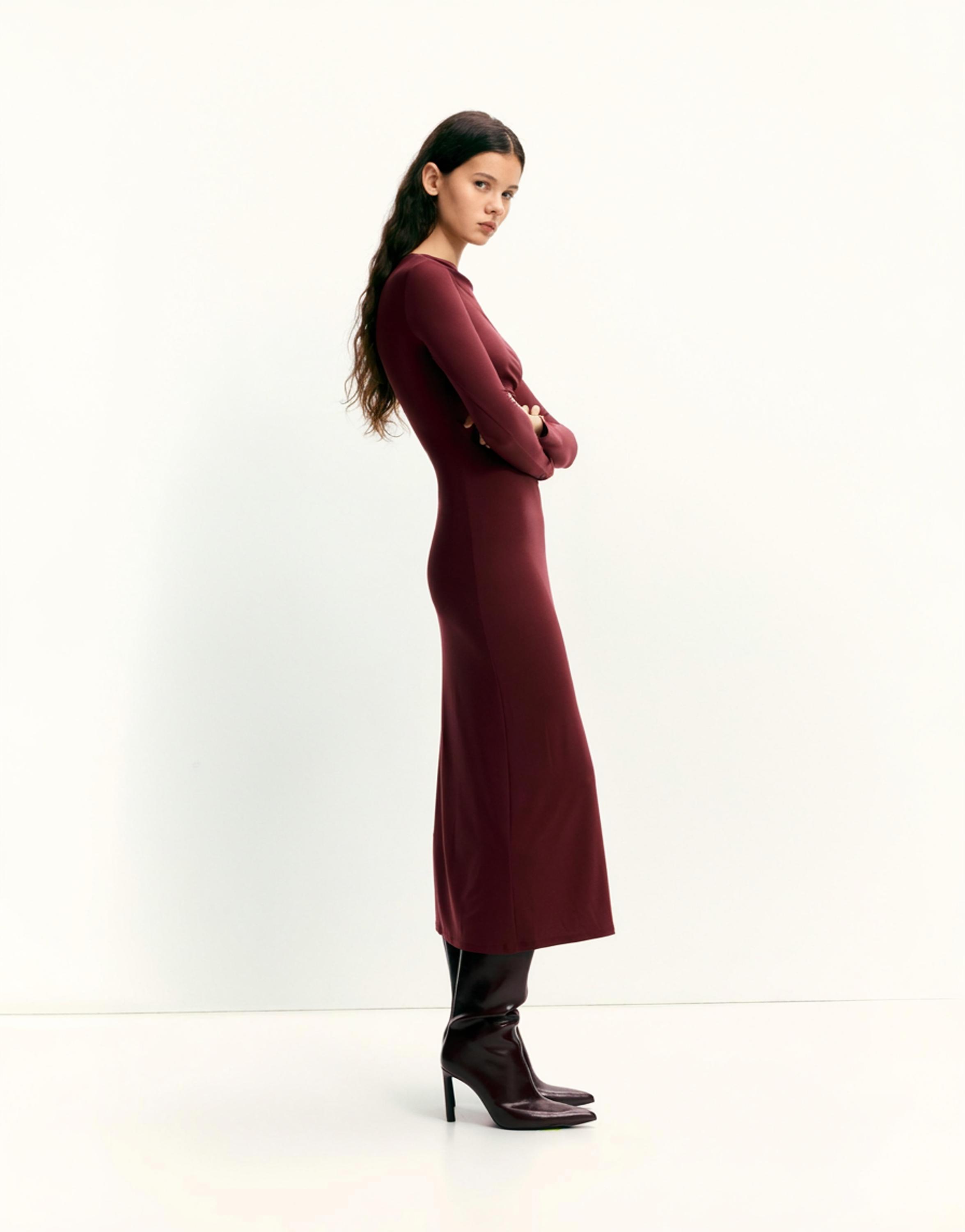 Soft draped midi dress — Burgundy