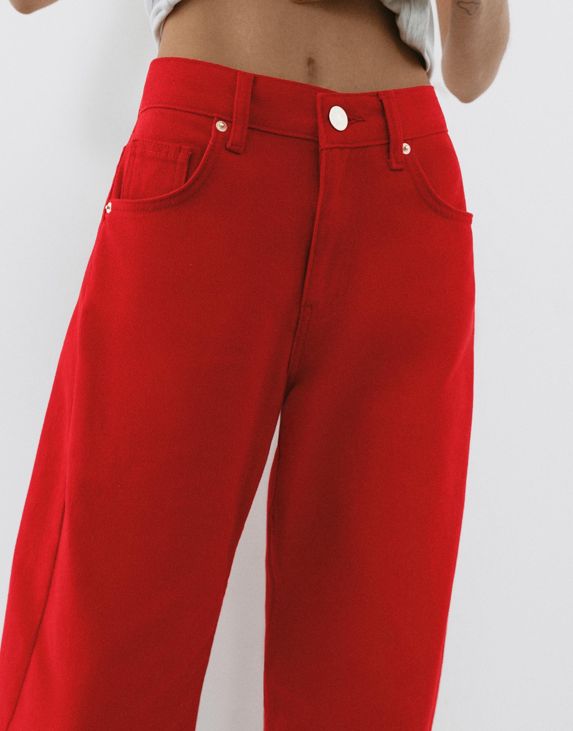 Low-rise barrel jeans — Red